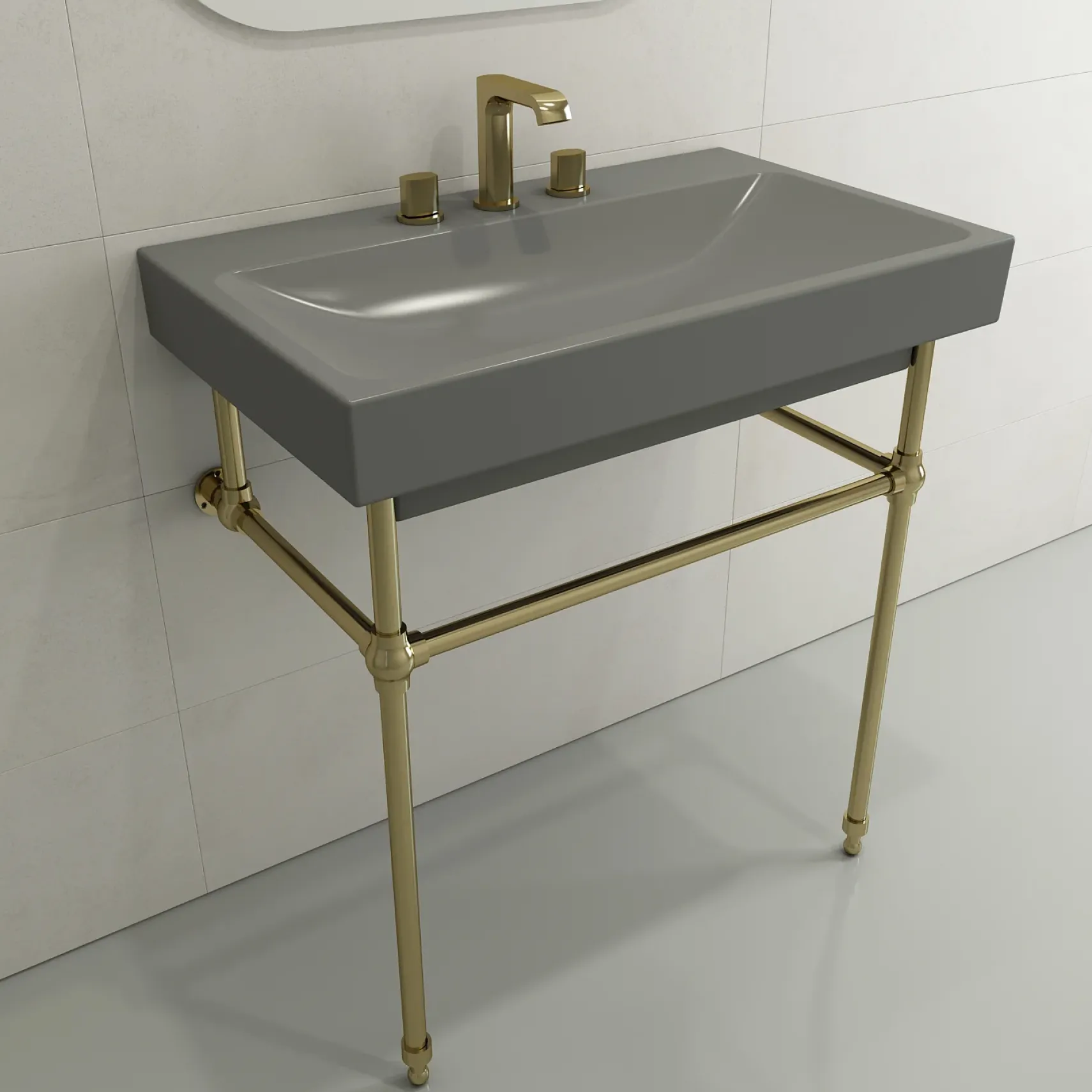 BOCCHI Scala 32" Rectangle Wallmount Fireclay Bathroom Sink, Matte Gray, 3 Faucet Hole, 1078-006-0127