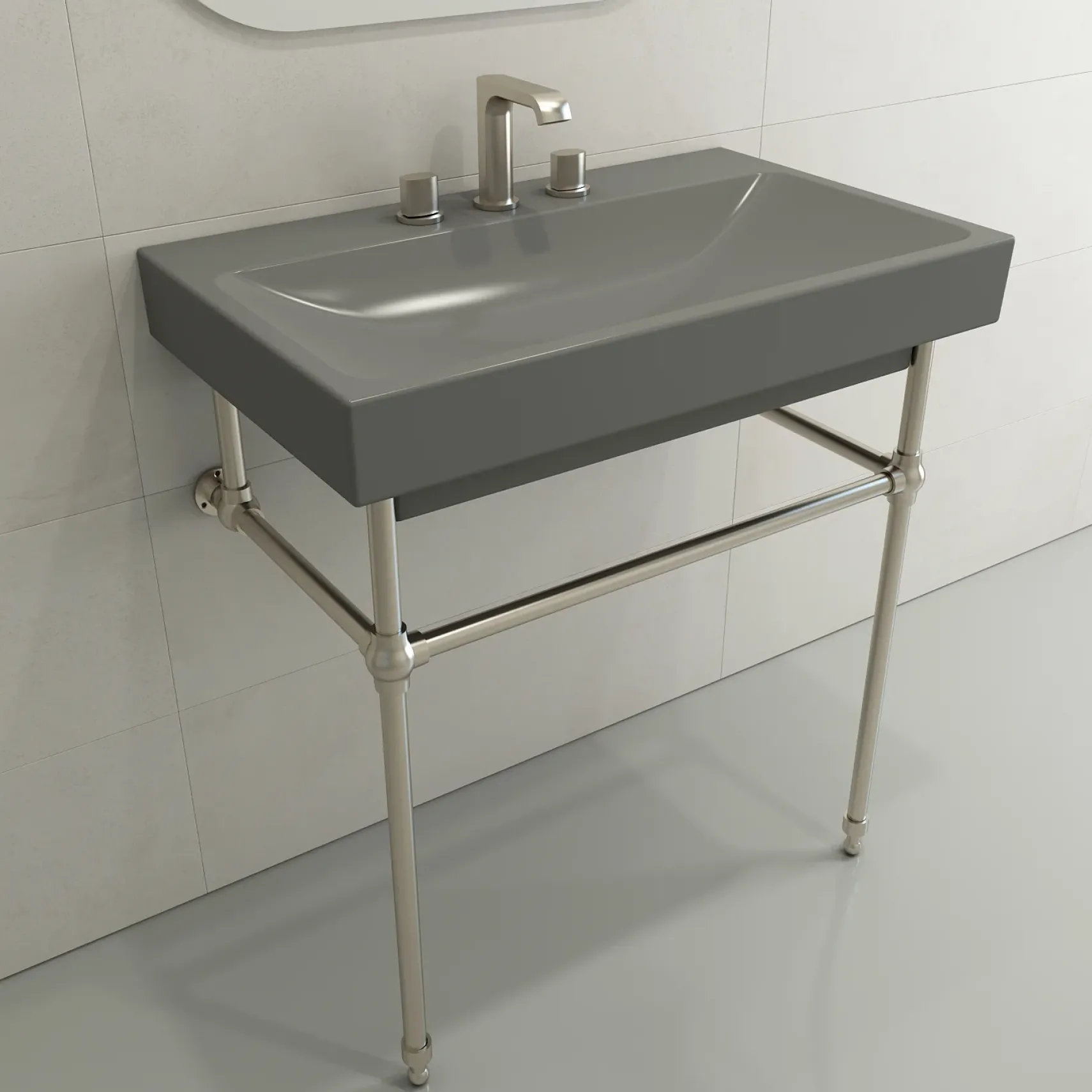 BOCCHI Scala 32" Rectangle Wallmount Fireclay Bathroom Sink, Matte Gray, 3 Faucet Hole, 1078-006-0127