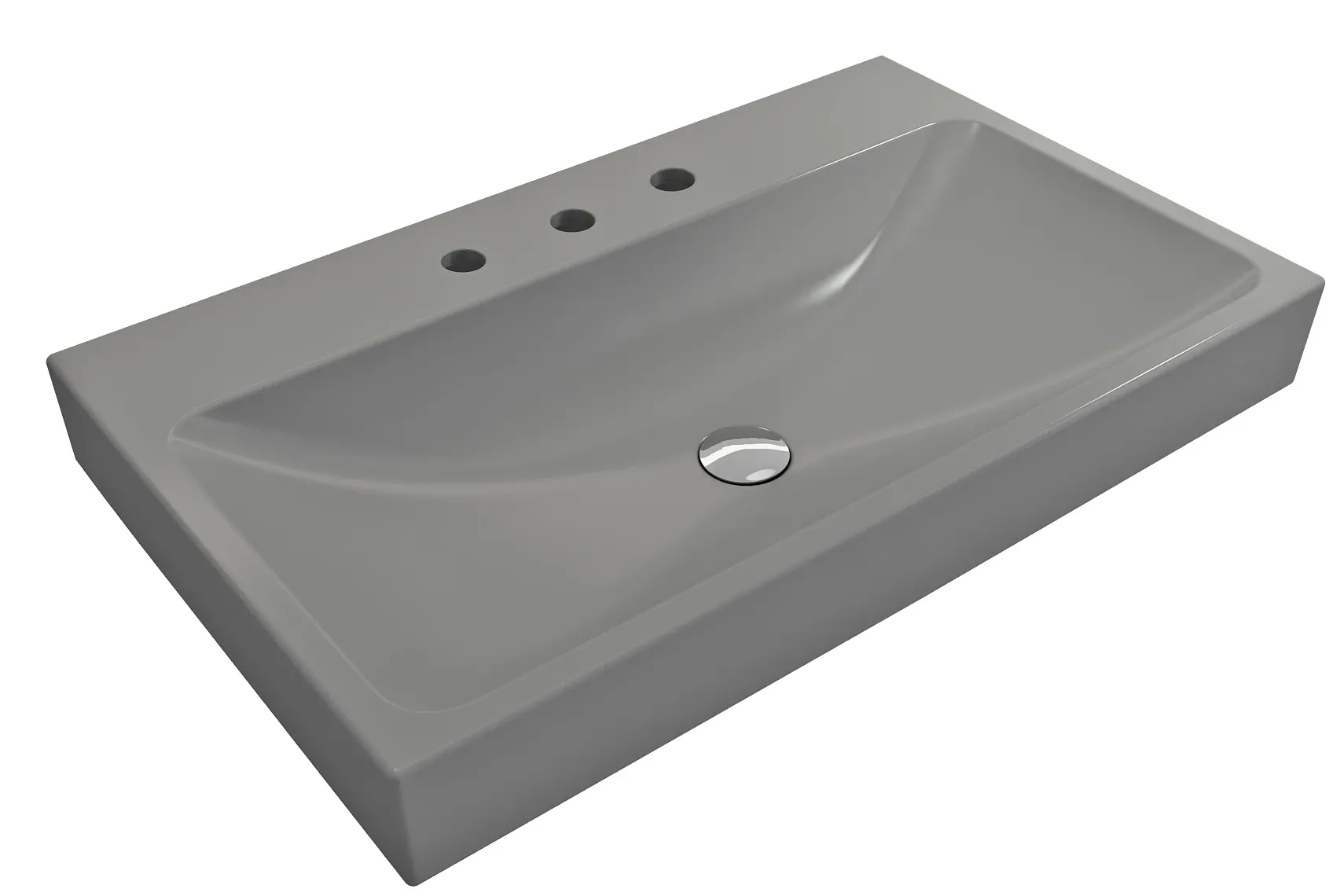 BOCCHI Scala 32" Rectangle Wallmount Fireclay Bathroom Sink, Matte Gray, 3 Faucet Hole, 1078-006-0127