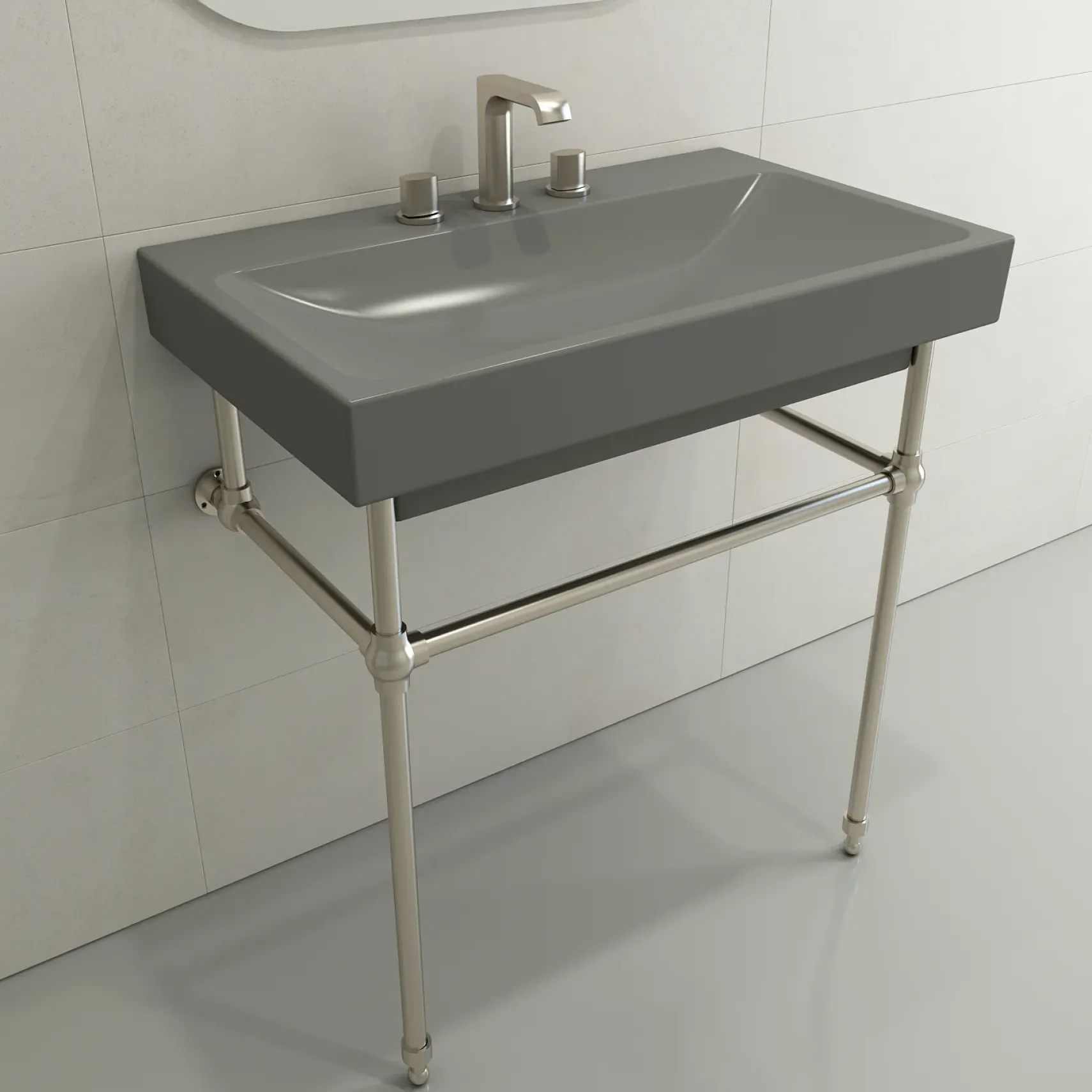 BOCCHI Scala 32" Rectangle Wallmount Fireclay Bathroom Sink, Matte Gray, 3 Faucet Hole, 1078-006-0127