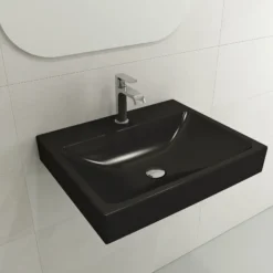 BOCCHI Scala 24" Rectangle Wallmount Fireclay Bathroom Sink, Matte Black, Single Faucet Hole, 1077-004-0126