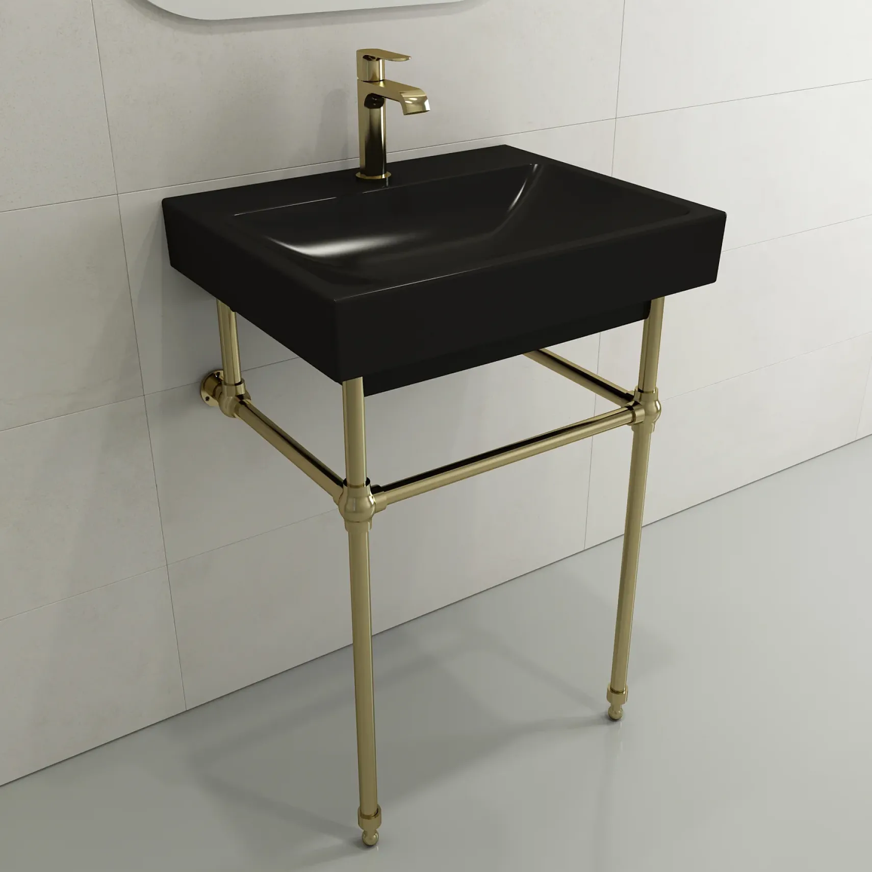 BOCCHI Scala 24" Rectangle Wallmount Fireclay Bathroom Sink, Matte Black, Single Faucet Hole, 1077-004-0126