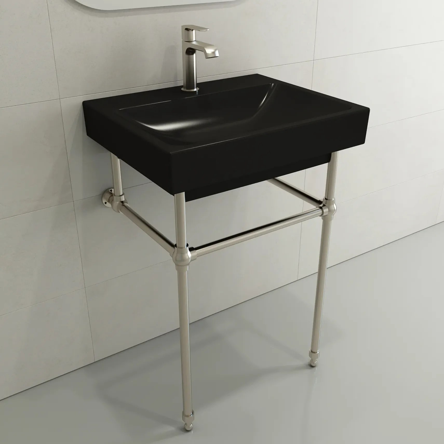 BOCCHI Scala 24" Rectangle Wallmount Fireclay Bathroom Sink, Matte Black, Single Faucet Hole, 1077-004-0126