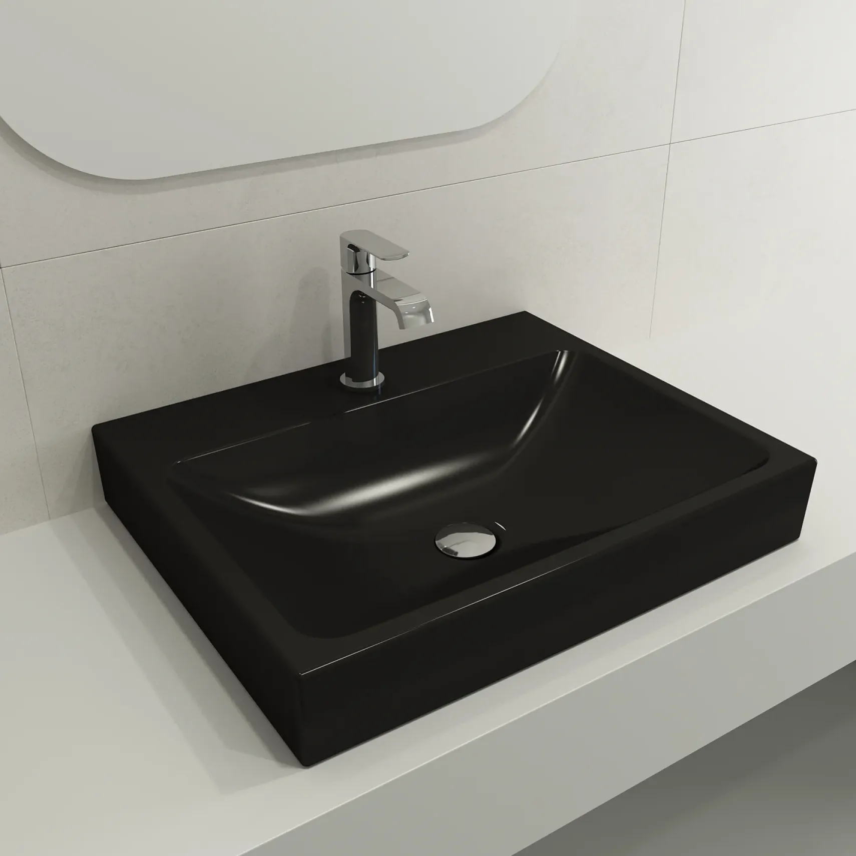 BOCCHI Scala 24" Rectangle Wallmount Fireclay Bathroom Sink, Matte Black, Single Faucet Hole, 1077-004-0126