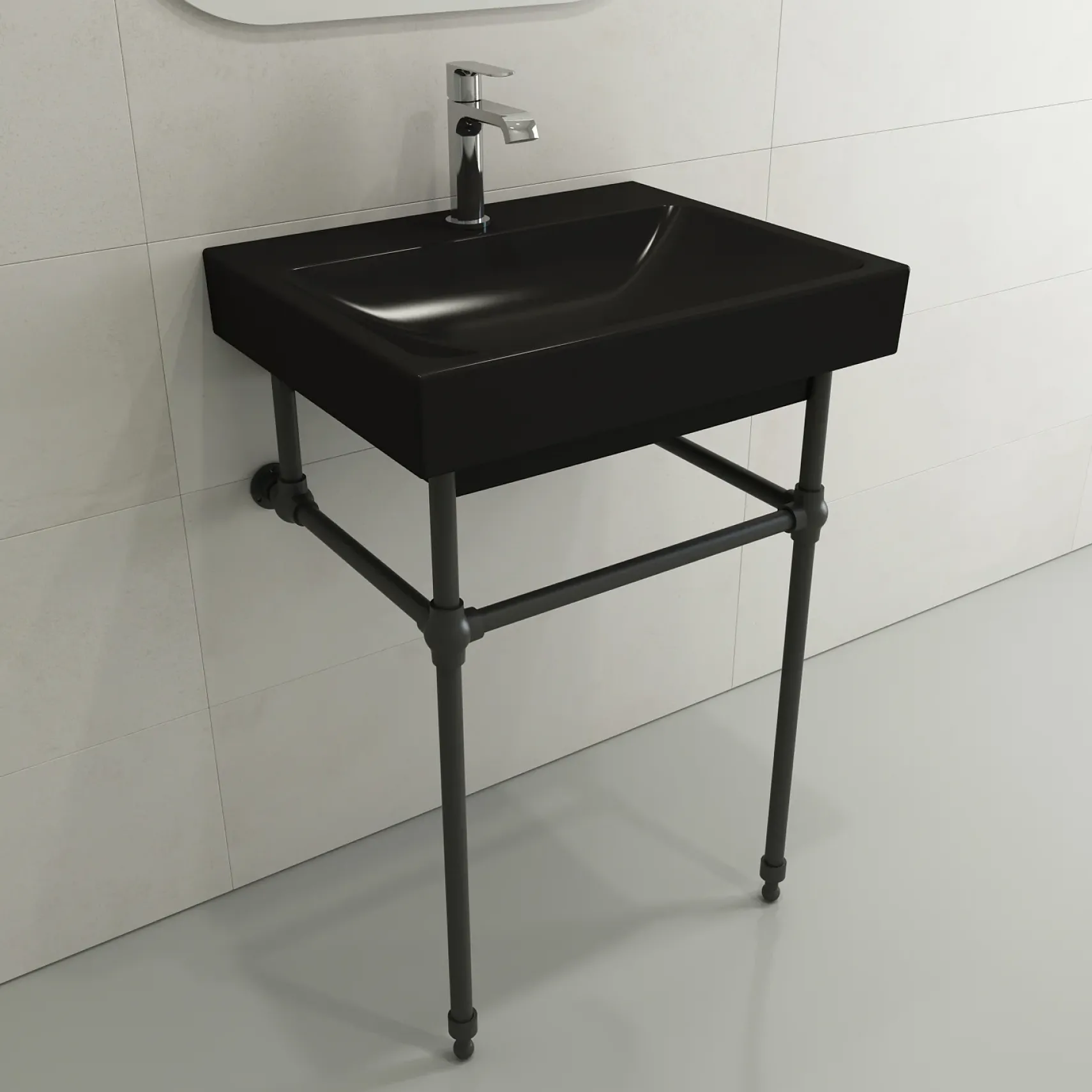 BOCCHI Scala 24" Rectangle Wallmount Fireclay Bathroom Sink, Matte Black, Single Faucet Hole, 1077-004-0126