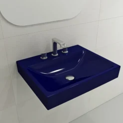 BOCCHI Scala 24" Rectangle Wallmount Fireclay Bathroom Sink, Sapphire Blue, 3 Faucet Hole, 1077-010-0127
