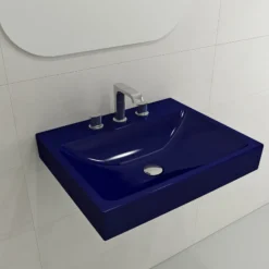 BOCCHI Scala 24" Rectangle Wallmount Fireclay Bathroom Sink, Sapphire Blue, 3 Faucet Hole, 1077-010-0127