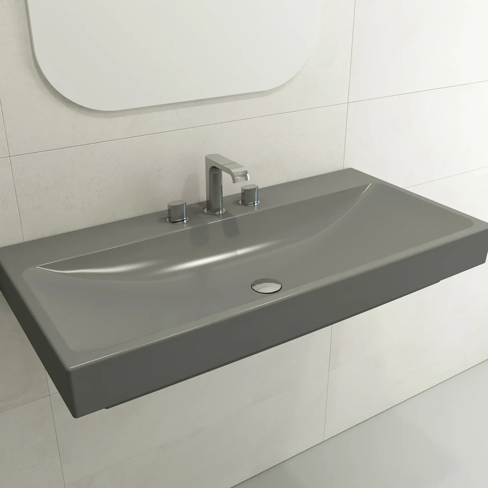 BOCCHI Scala 40" Rectangle Wallmount Fireclay Bathroom Sink, Matte Gray, 3 Faucet Hole, 1079-006-0127