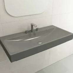 BOCCHI Scala 40" Rectangle Wallmount Fireclay Bathroom Sink, Matte Gray, 3 Faucet Hole, 1079-006-0127
