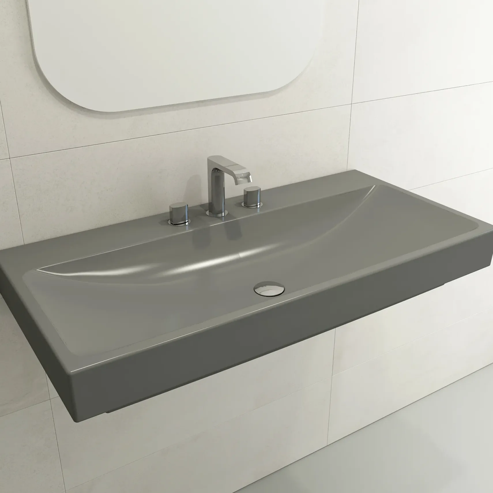 BOCCHI Scala 40" Rectangle Wallmount Fireclay Bathroom Sink, Matte Gray, 3 Faucet Hole, 1079-006-0127