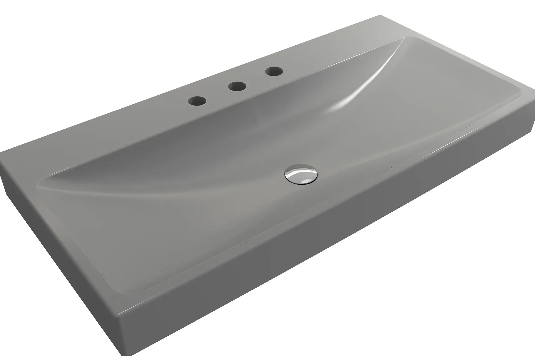 BOCCHI Scala 40" Rectangle Wallmount Fireclay Bathroom Sink, Matte Gray, 3 Faucet Hole, 1079-006-0127