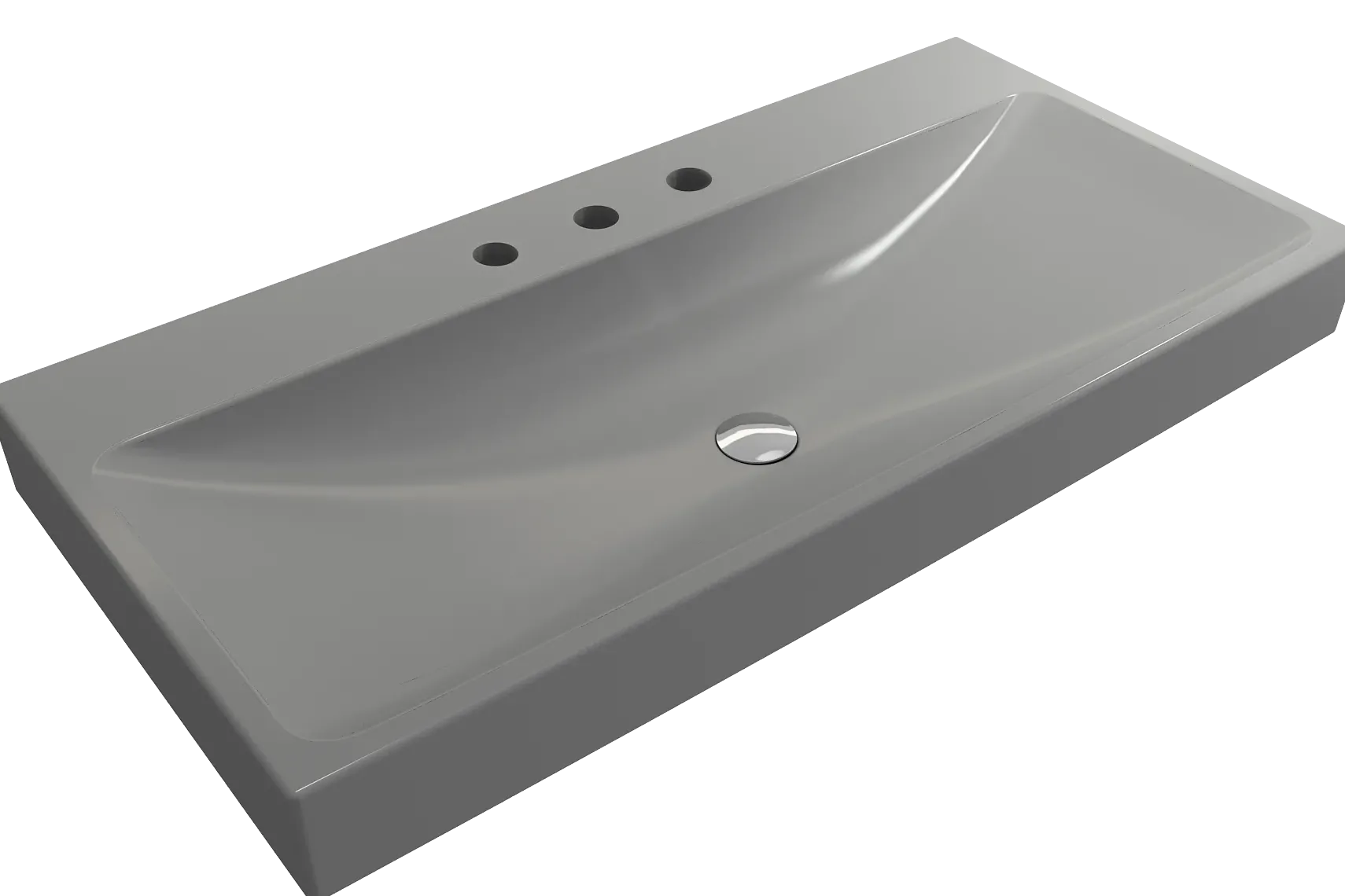 BOCCHI Scala 40" Rectangle Wallmount Fireclay Bathroom Sink, Matte Gray, 3 Faucet Hole, 1079-006-0127