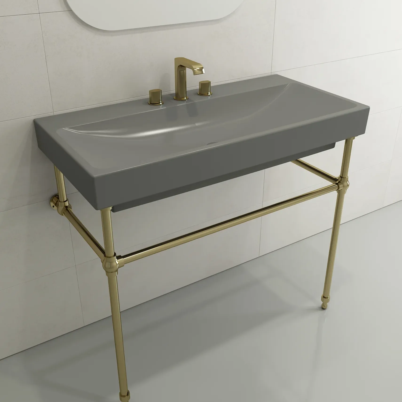 BOCCHI Scala 40" Rectangle Wallmount Fireclay Bathroom Sink, Matte Gray, 3 Faucet Hole, 1079-006-0127