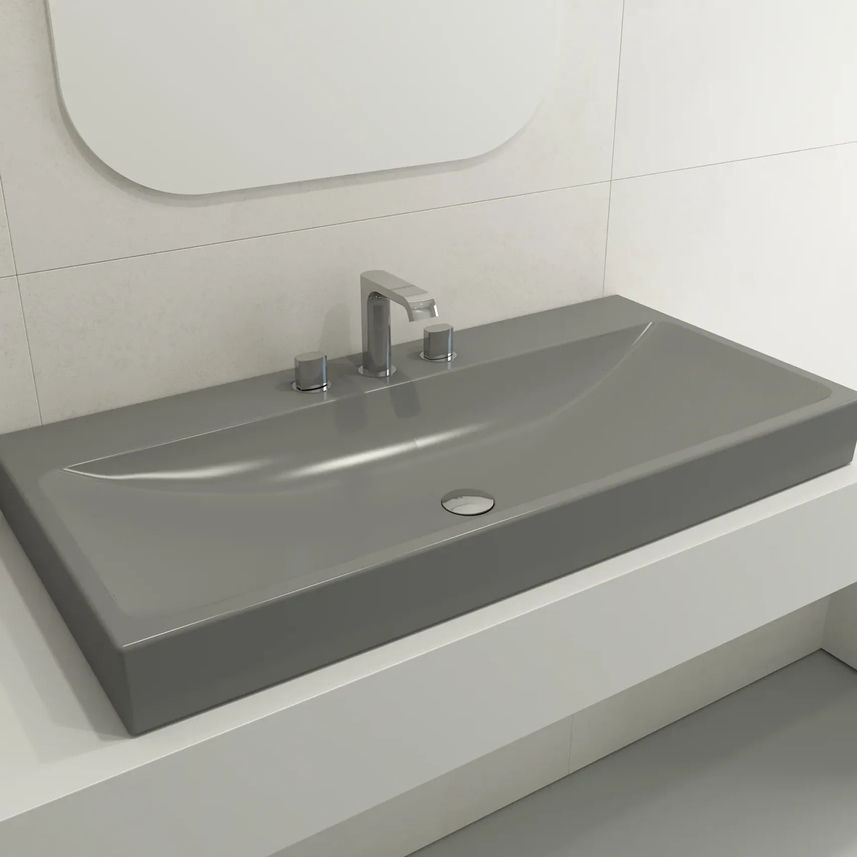 BOCCHI Scala 40" Rectangle Wallmount Fireclay Bathroom Sink, Matte Gray, 3 Faucet Hole, 1079-006-0127