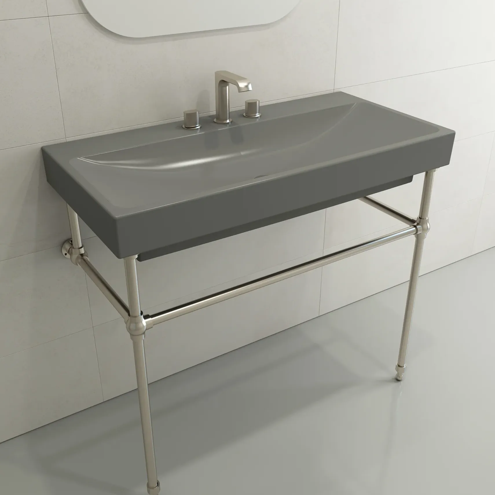 BOCCHI Scala 40" Rectangle Wallmount Fireclay Bathroom Sink, Matte Gray, 3 Faucet Hole, 1079-006-0127
