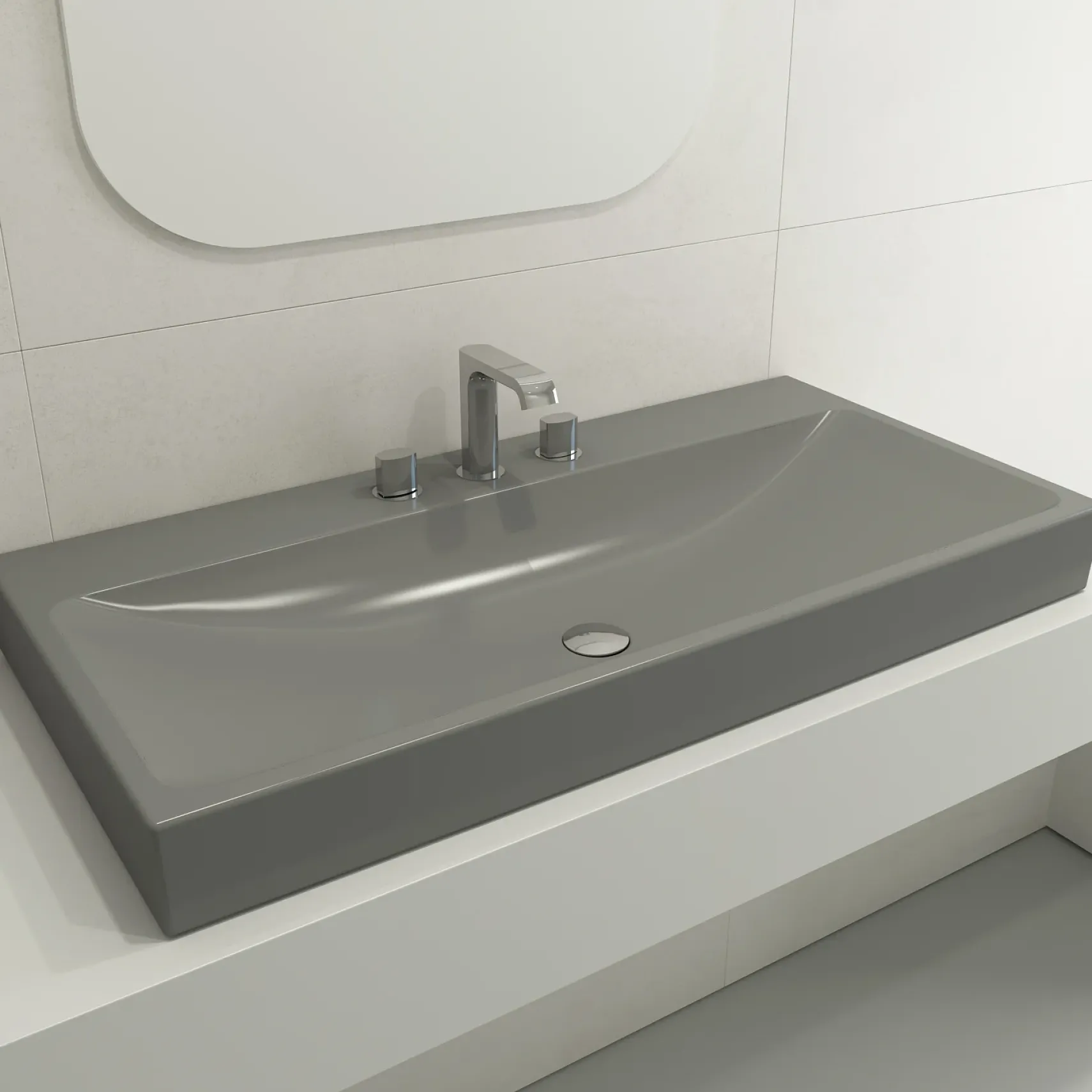 BOCCHI Scala 40" Rectangle Wallmount Fireclay Bathroom Sink, Matte Gray, 3 Faucet Hole, 1079-006-0127