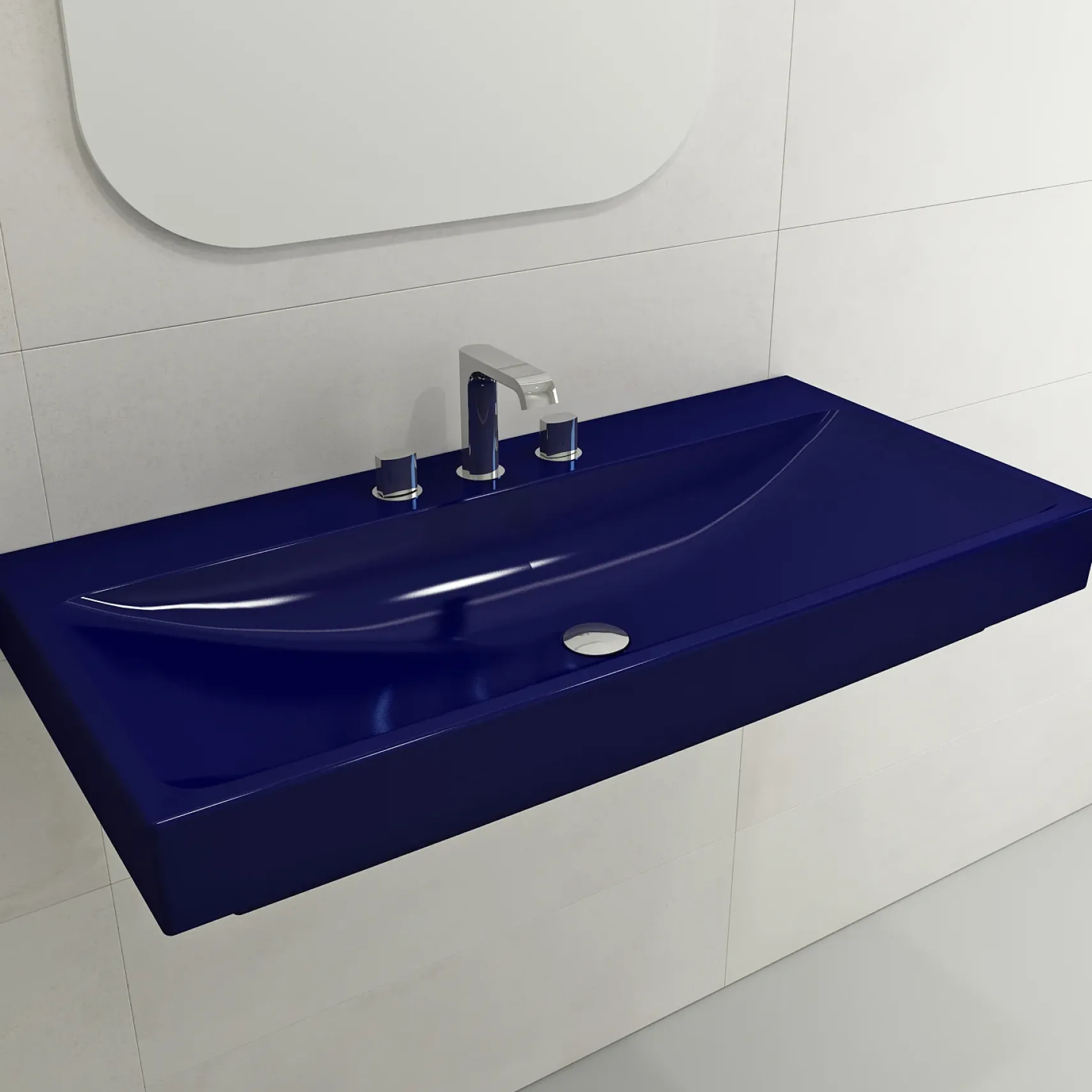BOCCHI Scala 40" Rectangle Wallmount Fireclay Bathroom Sink, Sapphire Blue, 3 Faucet Hole, 1079-010-0127