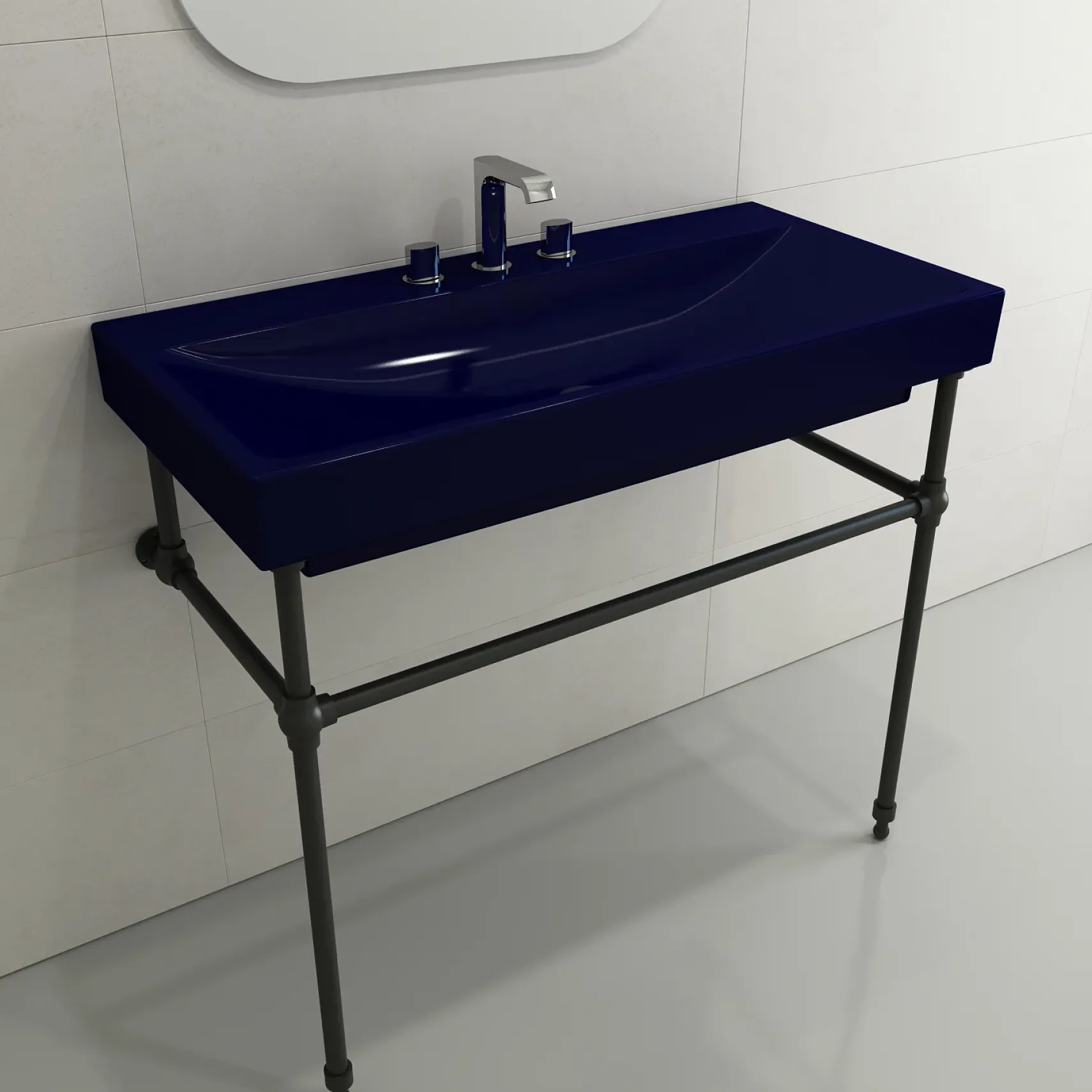 BOCCHI Scala 40" Rectangle Wallmount Fireclay Bathroom Sink, Sapphire Blue, 3 Faucet Hole, 1079-010-0127
