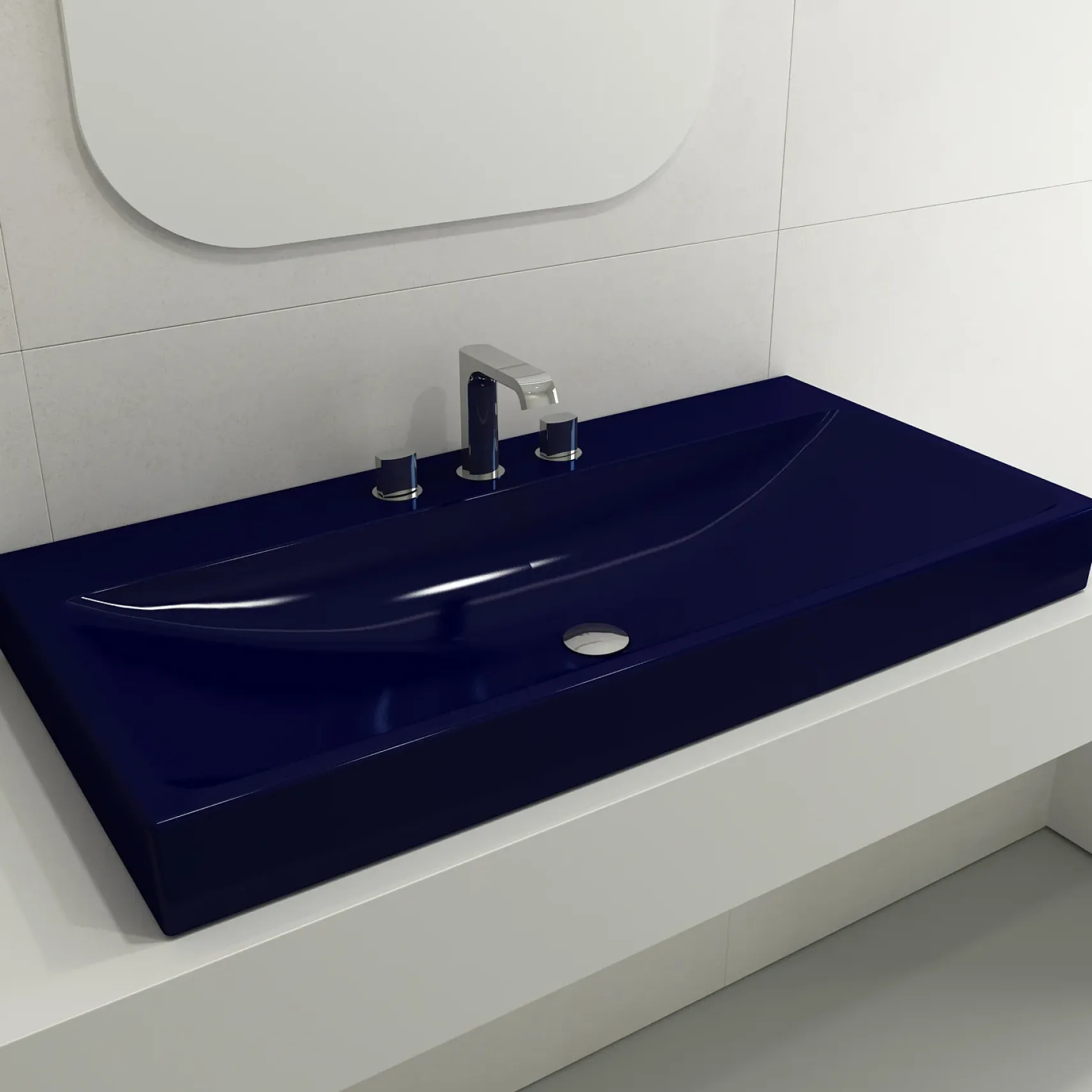 BOCCHI Scala 40" Rectangle Wallmount Fireclay Bathroom Sink, Sapphire Blue, 3 Faucet Hole, 1079-010-0127