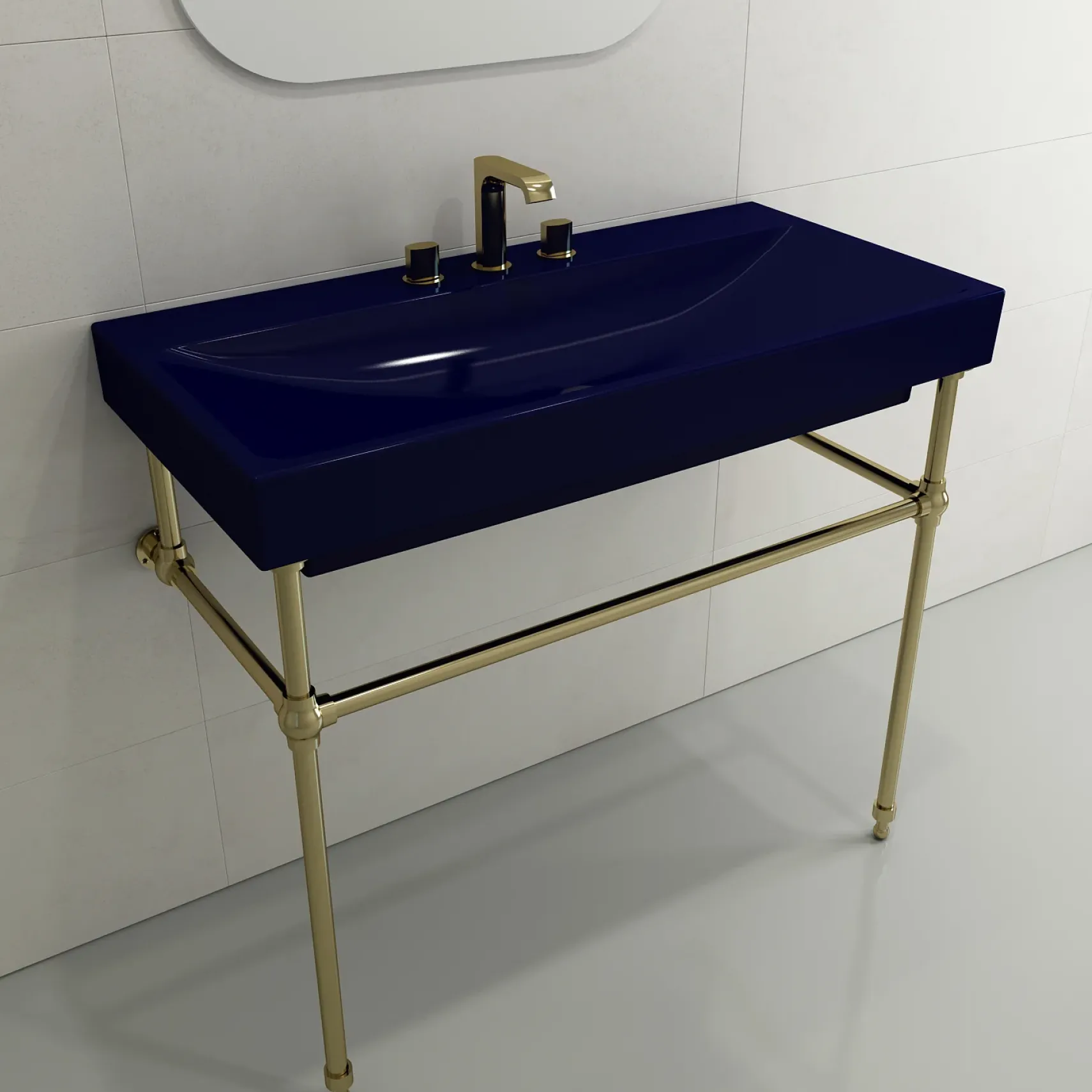 BOCCHI Scala 40" Rectangle Wallmount Fireclay Bathroom Sink, Sapphire Blue, 3 Faucet Hole, 1079-010-0127
