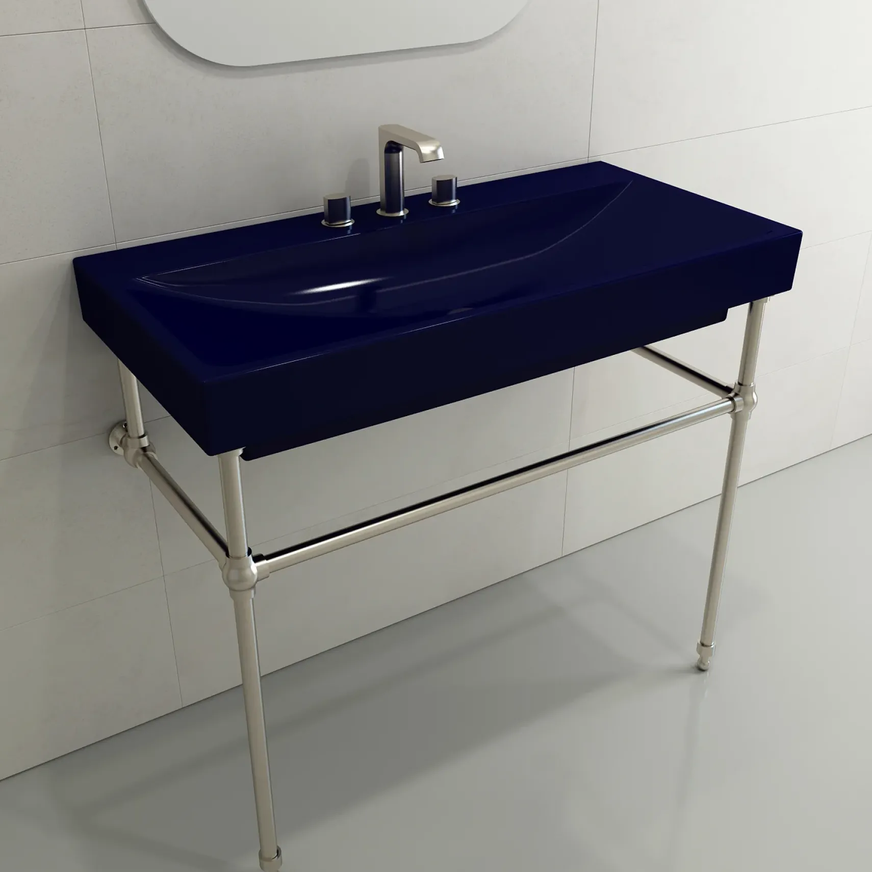 BOCCHI Scala 40" Rectangle Wallmount Fireclay Bathroom Sink, Sapphire Blue, 3 Faucet Hole, 1079-010-0127