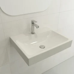 BOCCHI Scala 24" Rectangle Wallmount Fireclay Bathroom Sink, Biscuit, Single Faucet Hole, 1077-014-0126
