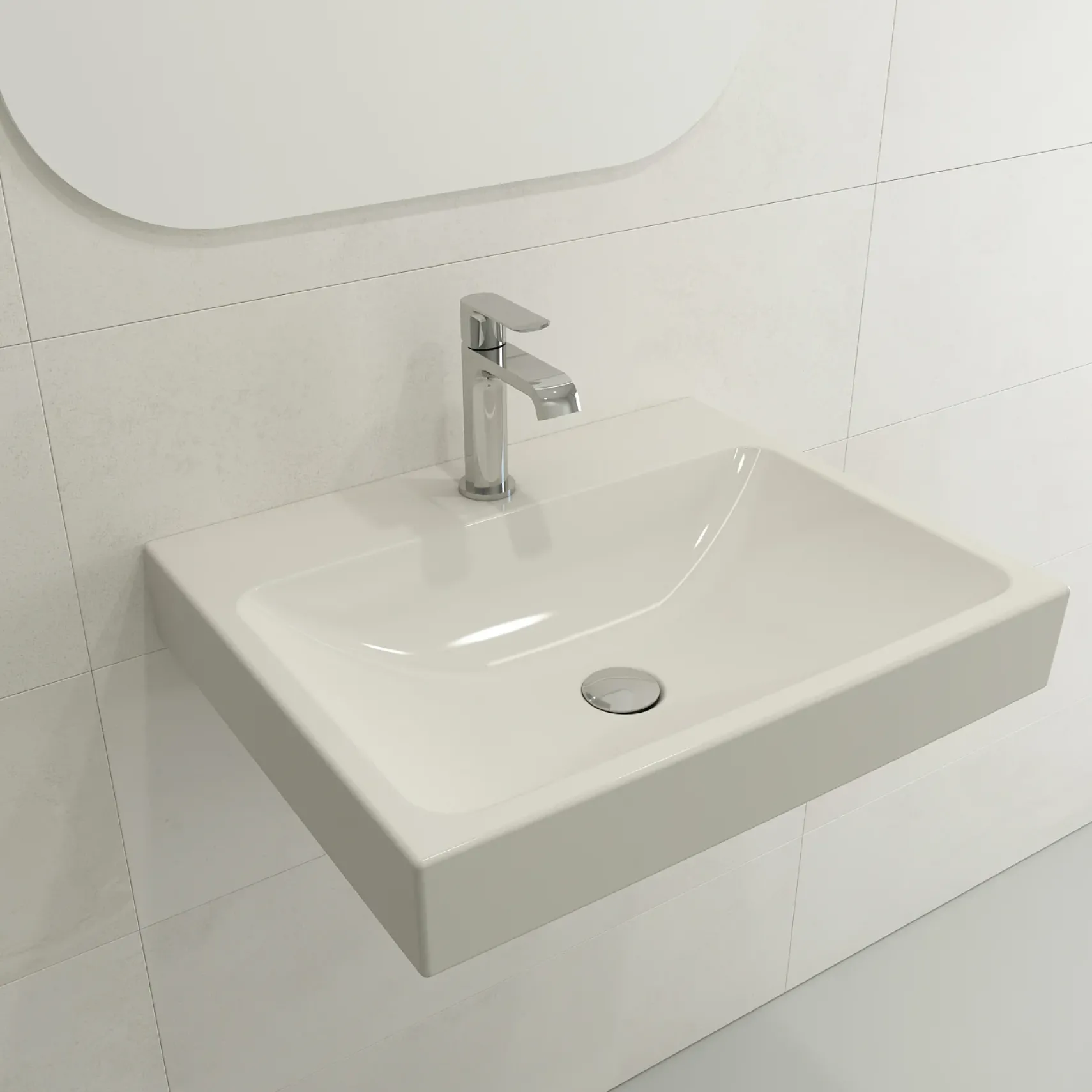 BOCCHI Scala 24" Rectangle Wallmount Fireclay Bathroom Sink, Biscuit, Single Faucet Hole, 1077-014-0126