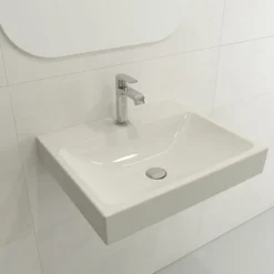 BOCCHI Scala 24" Rectangle Wallmount Fireclay Bathroom Sink, Biscuit, Single Faucet Hole, 1077-014-0126