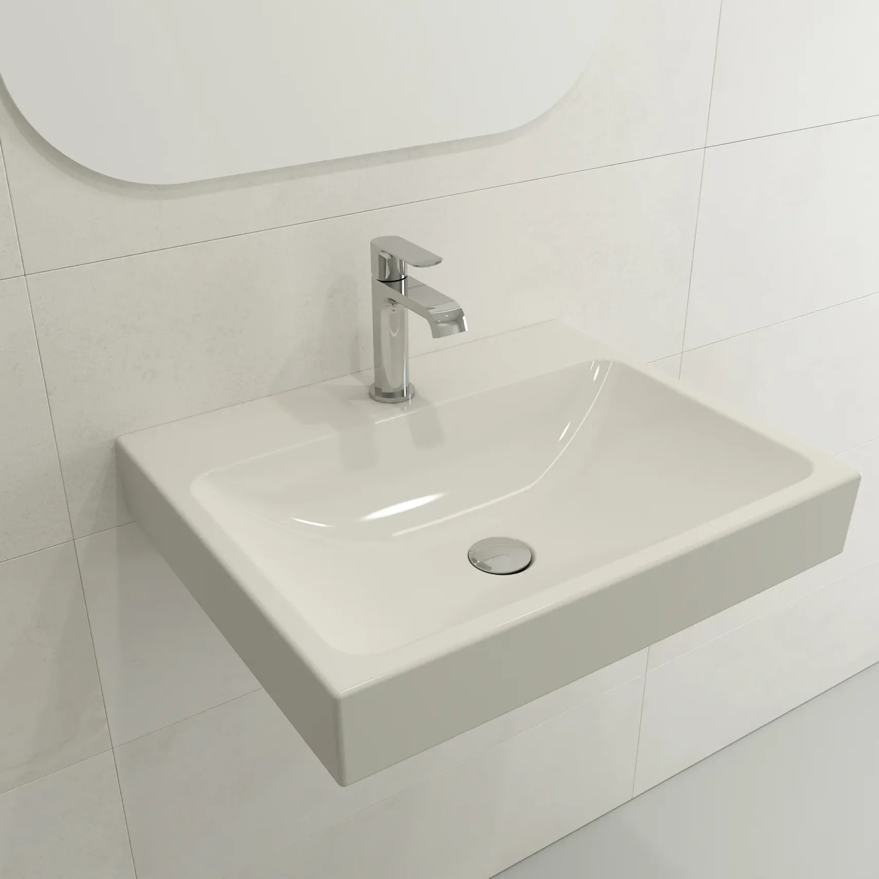 BOCCHI Scala 24" Rectangle Wallmount Fireclay Bathroom Sink, Biscuit, Single Faucet Hole, 1077-014-0126