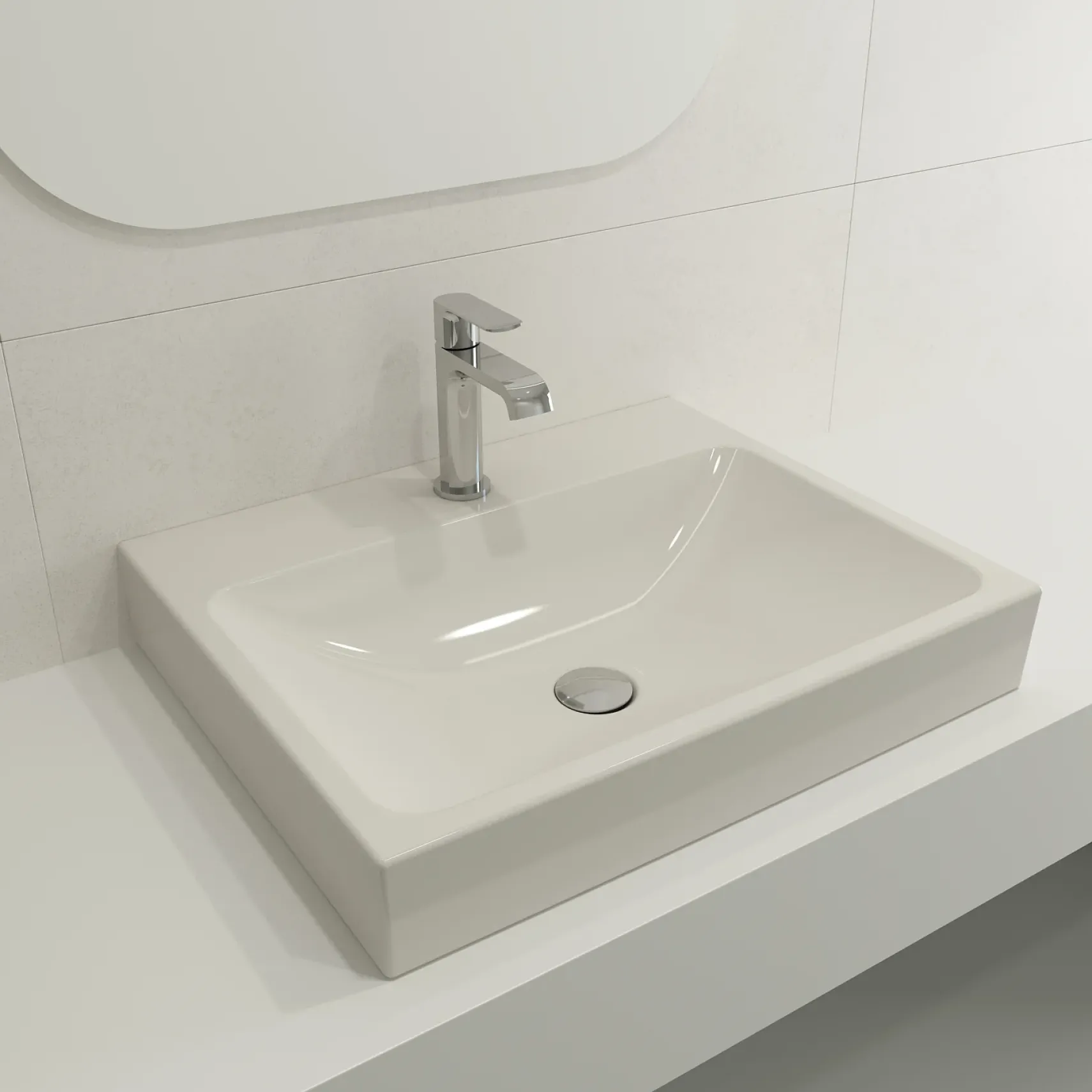BOCCHI Scala 24" Rectangle Wallmount Fireclay Bathroom Sink, Biscuit, Single Faucet Hole, 1077-014-0126