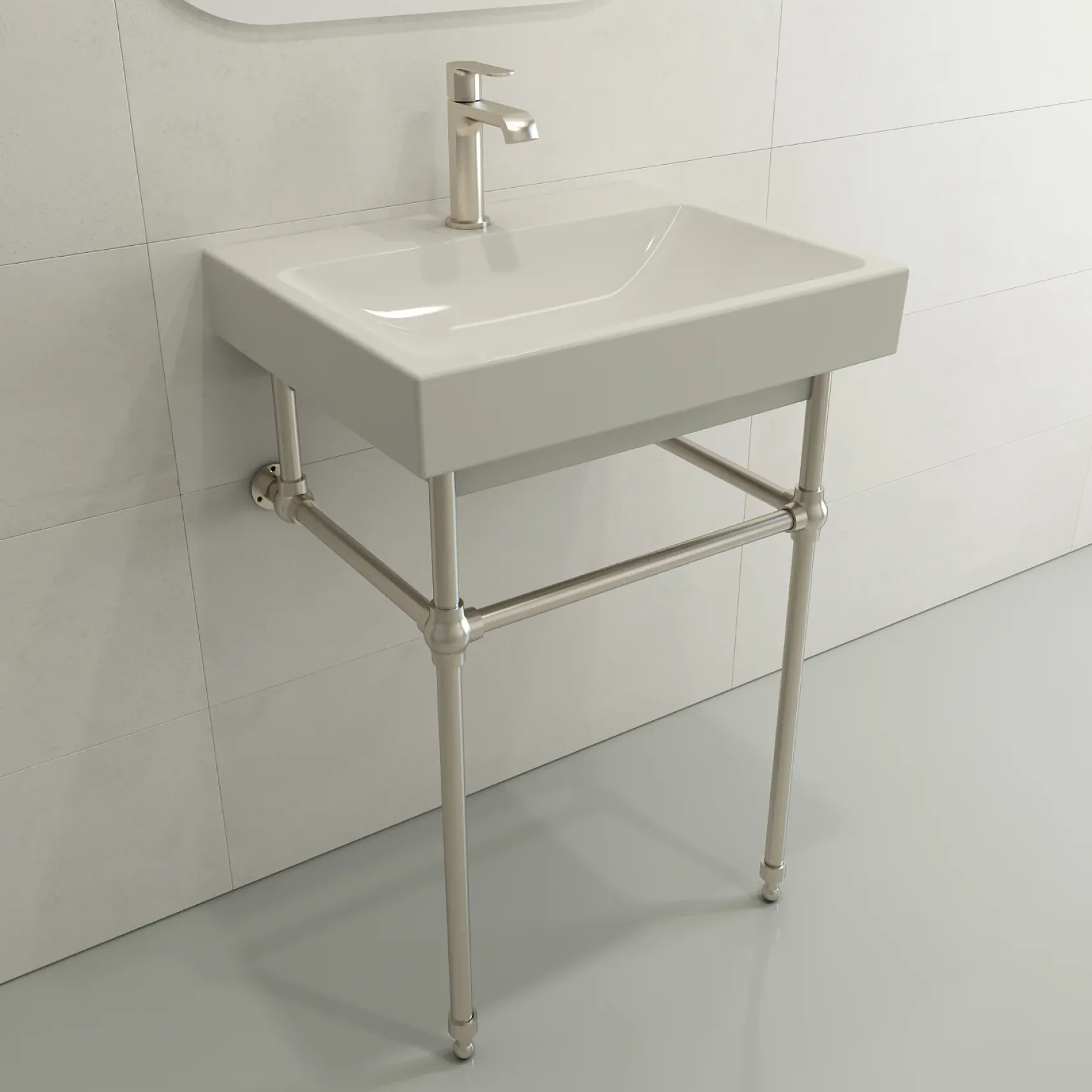 BOCCHI Scala 24" Rectangle Wallmount Fireclay Bathroom Sink, Biscuit, Single Faucet Hole, 1077-014-0126