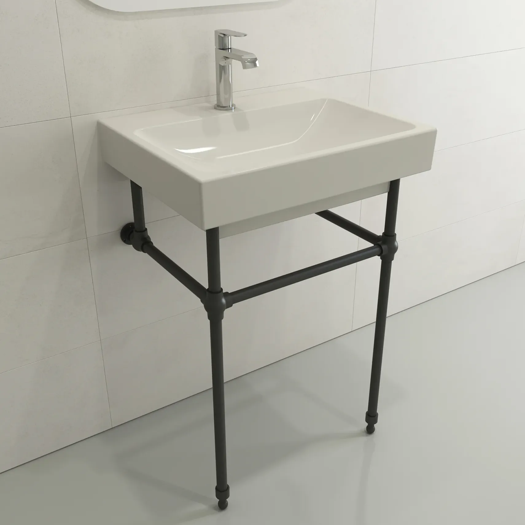 BOCCHI Scala 24" Rectangle Wallmount Fireclay Bathroom Sink, Biscuit, Single Faucet Hole, 1077-014-0126
