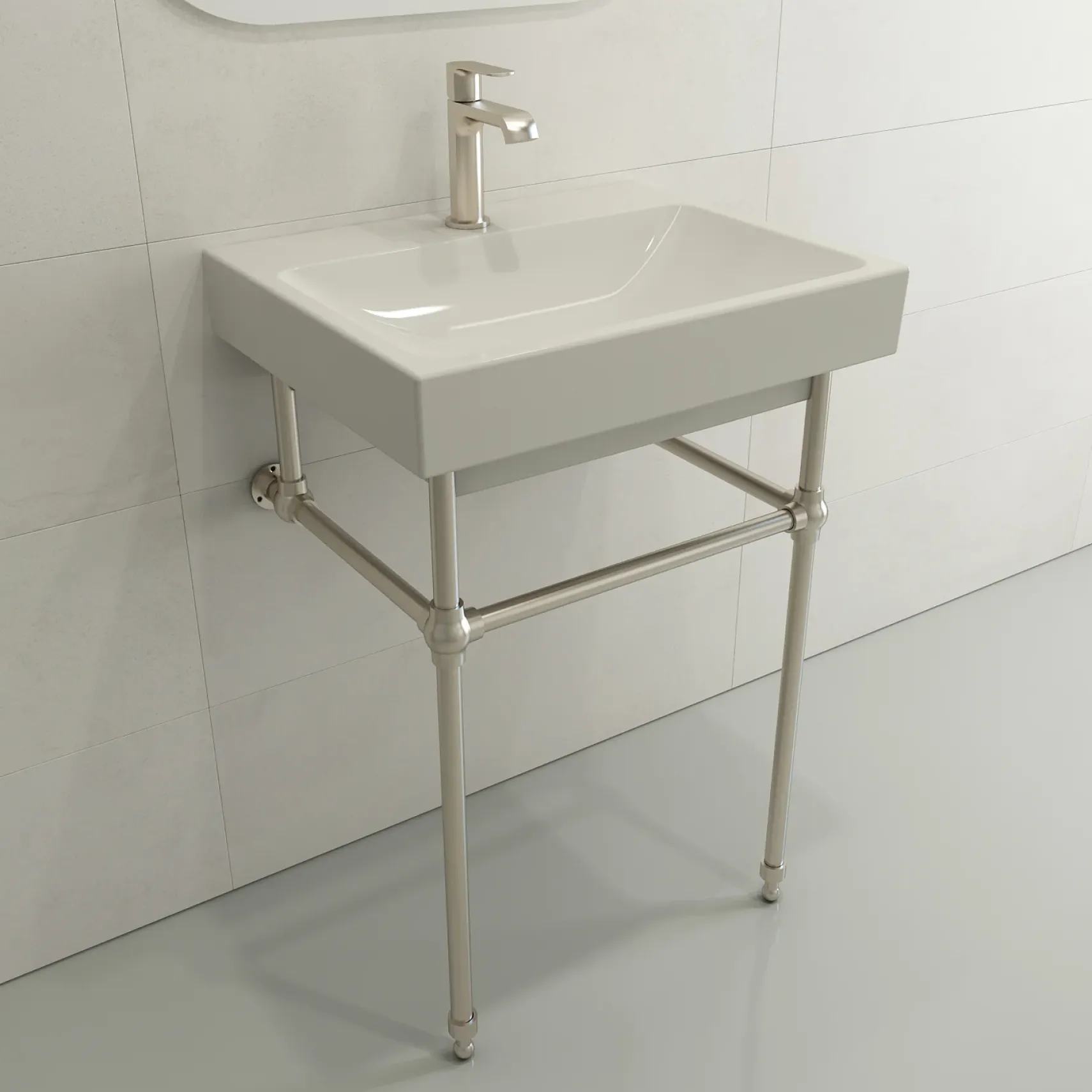 BOCCHI Scala 24" Rectangle Wallmount Fireclay Bathroom Sink, Biscuit, Single Faucet Hole, 1077-014-0126