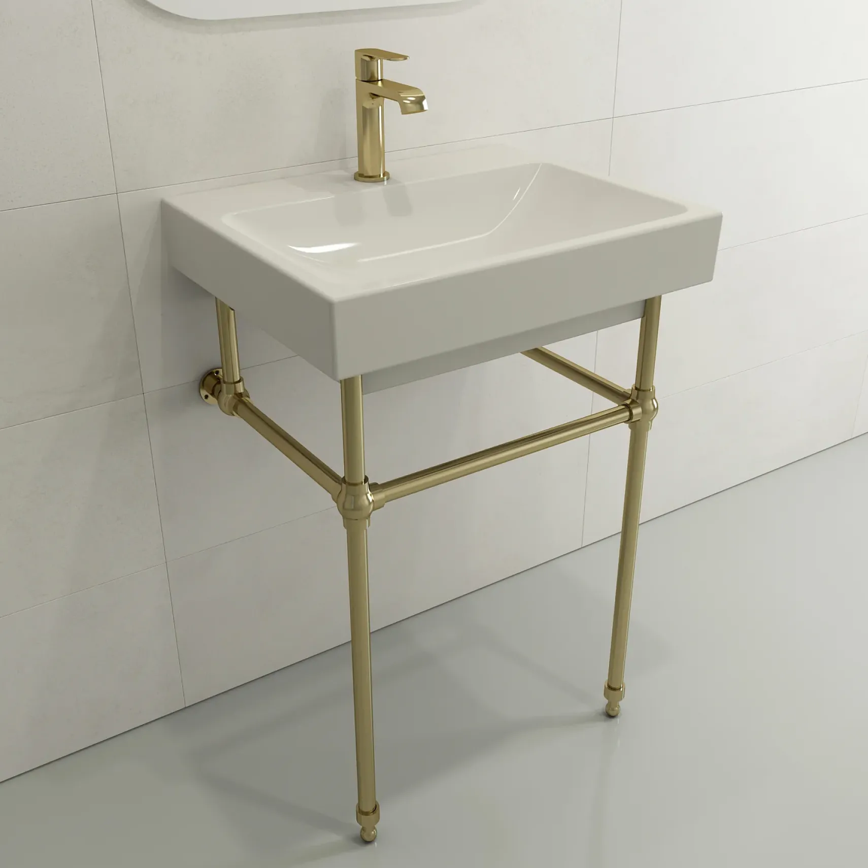 BOCCHI Scala 24" Rectangle Wallmount Fireclay Bathroom Sink, Biscuit, Single Faucet Hole, 1077-014-0126