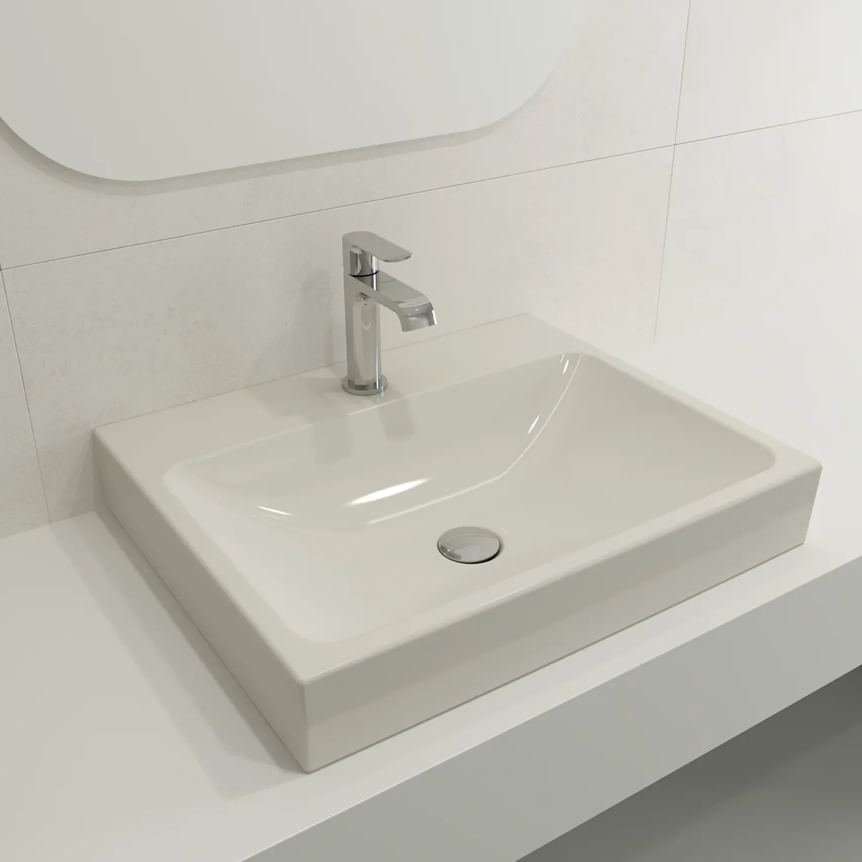 BOCCHI Scala 24" Rectangle Wallmount Fireclay Bathroom Sink, Biscuit, Single Faucet Hole, 1077-014-0126