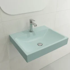 BOCCHI Scala 24" Rectangle Wallmount Fireclay Bathroom Sink, Matte Ice Blue, Single Faucet Hole, 1077-029-0126