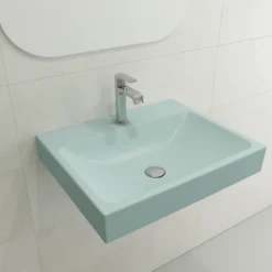 BOCCHI Scala 24" Rectangle Wallmount Fireclay Bathroom Sink, Matte Ice Blue, Single Faucet Hole, 1077-029-0126