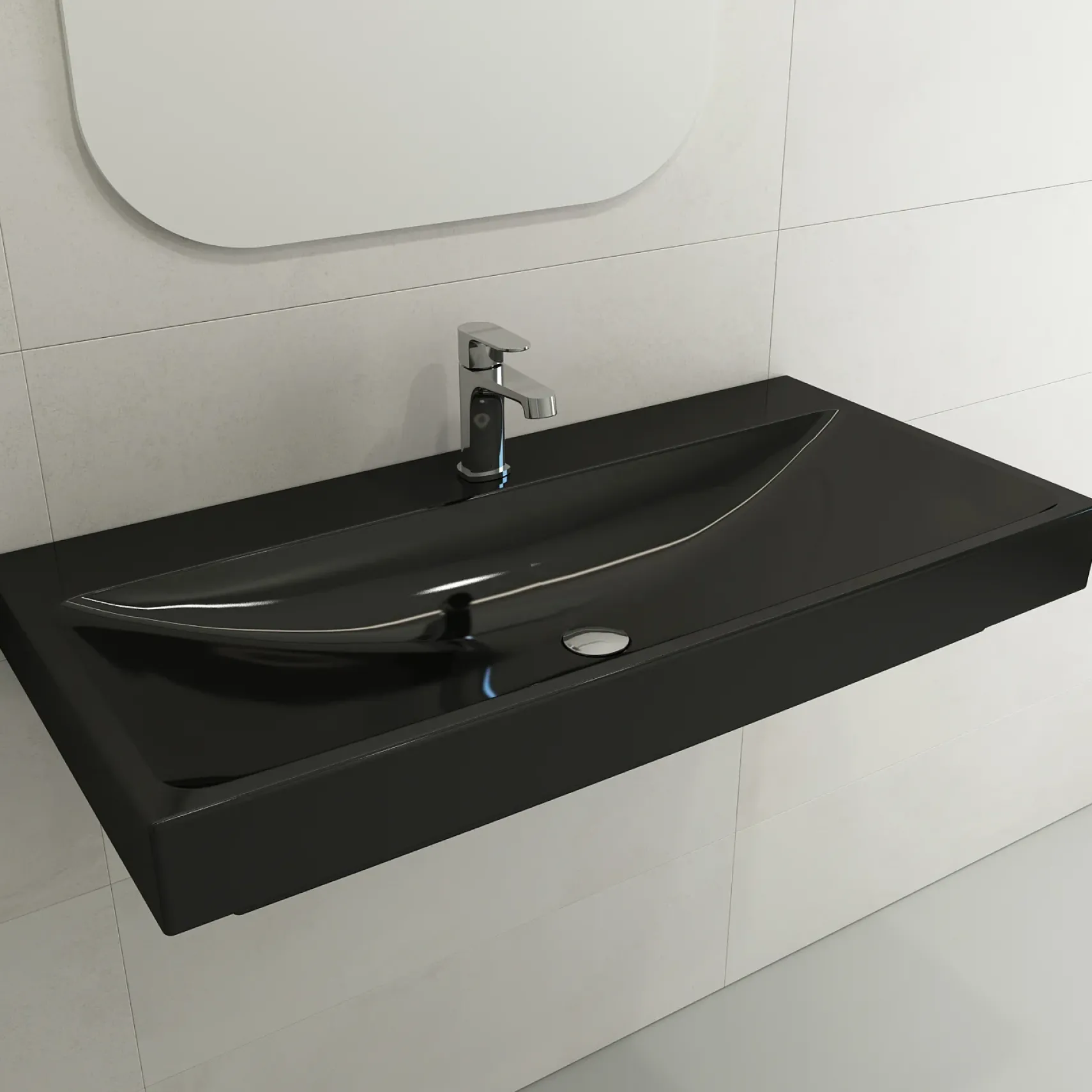BOCCHI Scala 40" Rectangle Wallmount Fireclay Bathroom Sink, Black, Single Faucet Hole, 1079-005-0126