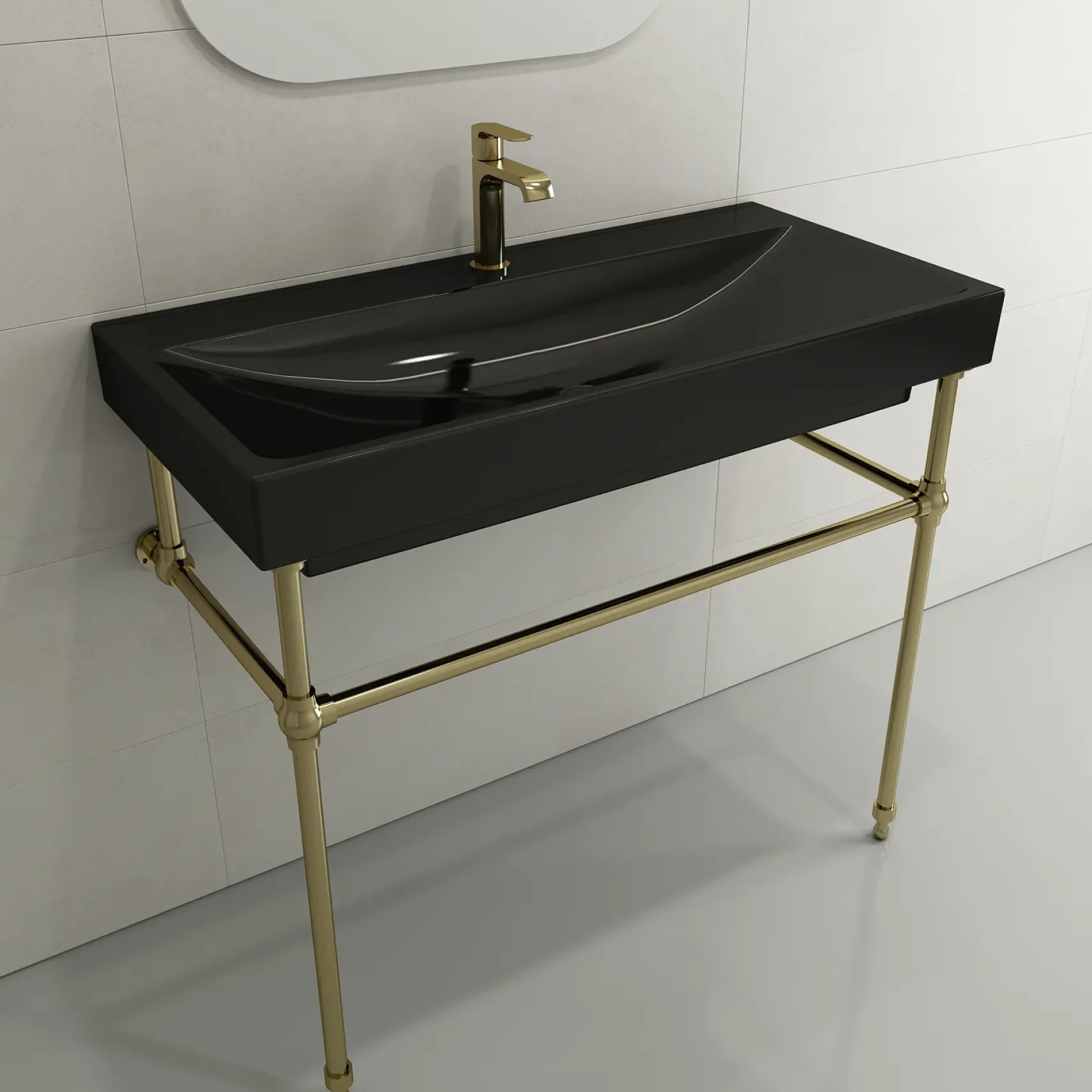 BOCCHI Scala 40" Rectangle Wallmount Fireclay Bathroom Sink, Black, Single Faucet Hole, 1079-005-0126