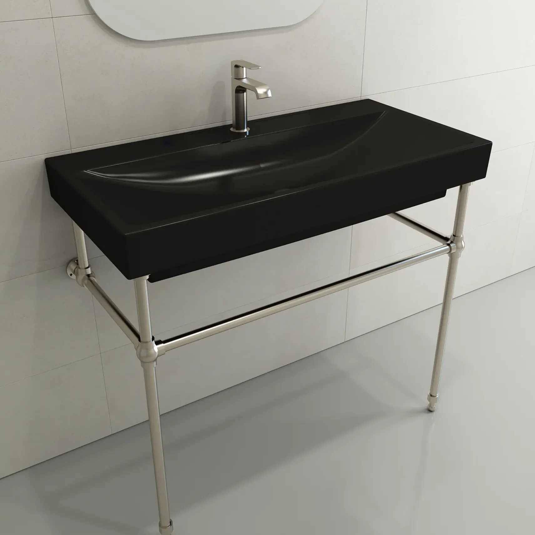 BOCCHI Scala 40" Rectangle Wallmount Fireclay Bathroom Sink, Black, Single Faucet Hole, 1079-005-0126