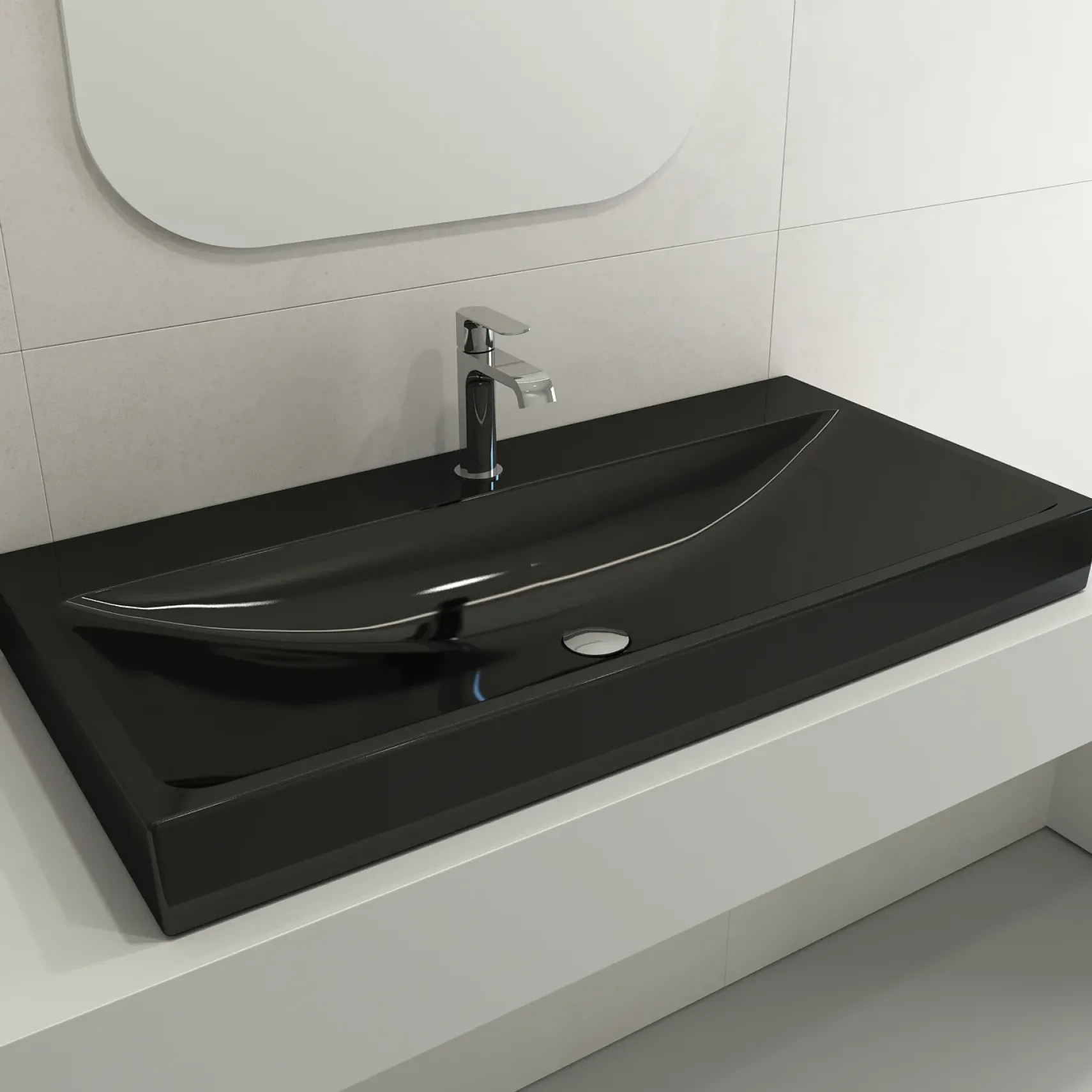 BOCCHI Scala 40" Rectangle Wallmount Fireclay Bathroom Sink, Black, Single Faucet Hole, 1079-005-0126