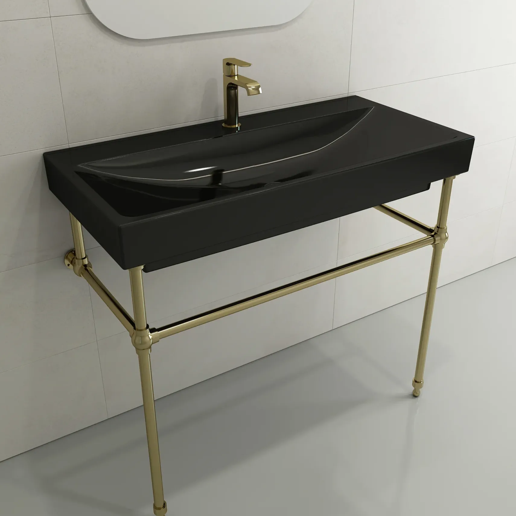 BOCCHI Scala 40" Rectangle Wallmount Fireclay Bathroom Sink, Black, Single Faucet Hole, 1079-005-0126