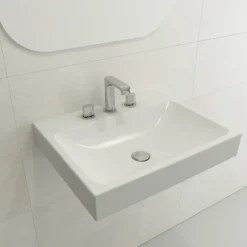 BOCCHI Scala 24" Rectangle Wallmount Fireclay Bathroom Sink, Matte White, 3 Faucet Hole, 1077-002-0127