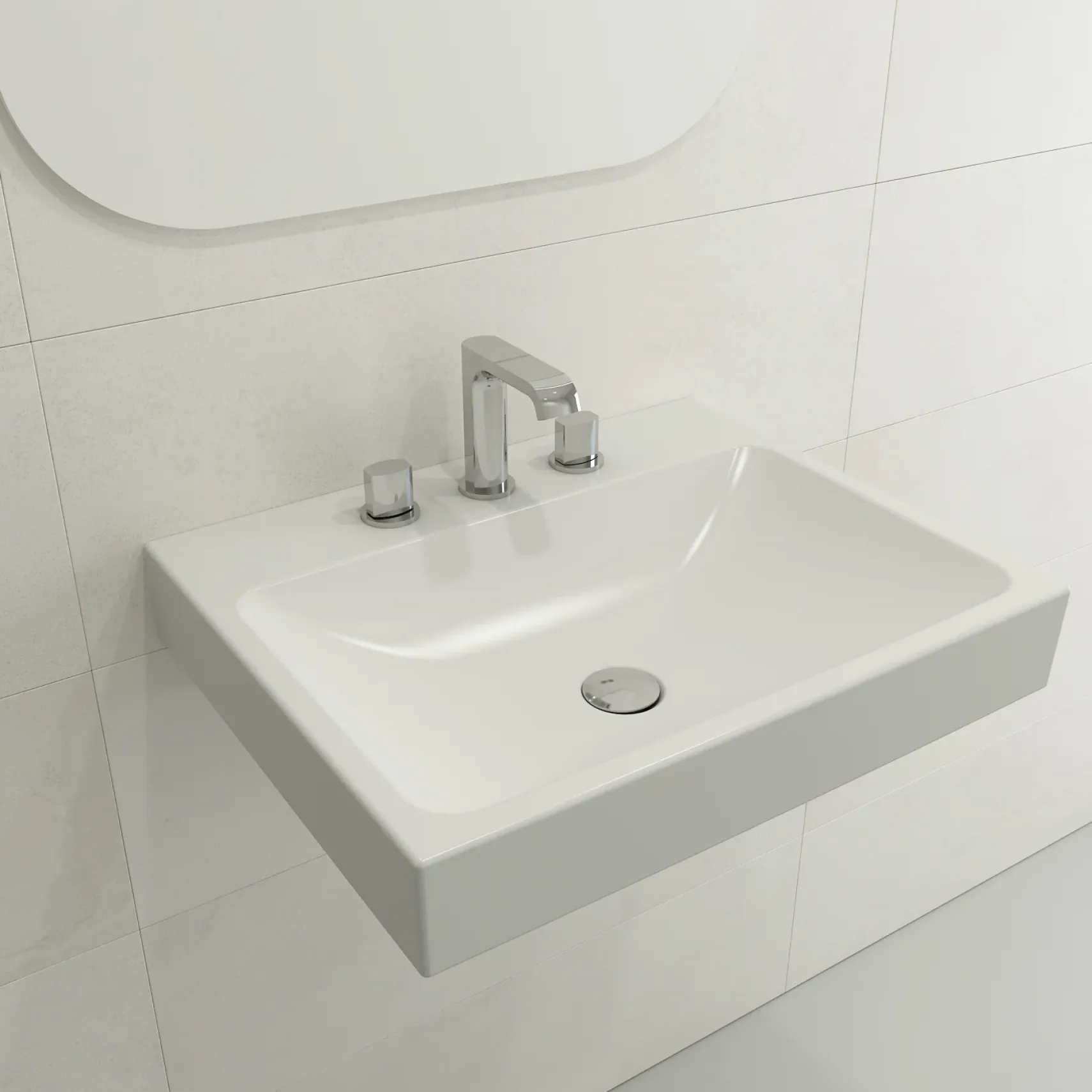 BOCCHI Scala 24" Rectangle Wallmount Fireclay Bathroom Sink, Matte White, 3 Faucet Hole, 1077-002-0127