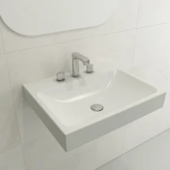 BOCCHI Scala 24" Rectangle Wallmount Fireclay Bathroom Sink, Matte White, 3 Faucet Hole, 1077-002-0127