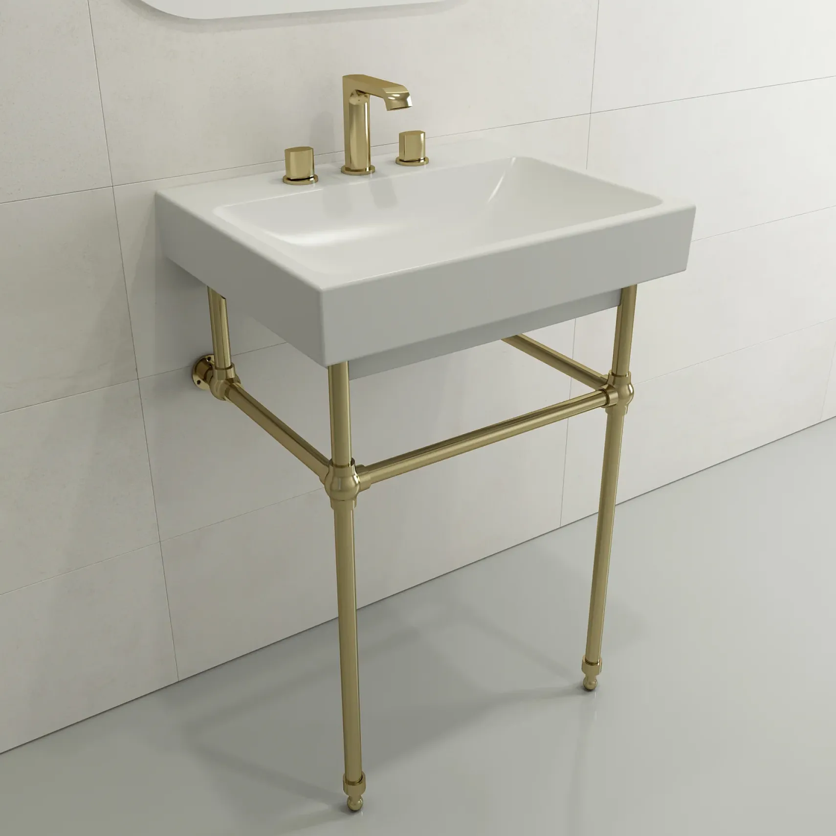 BOCCHI Scala 24" Rectangle Wallmount Fireclay Bathroom Sink, Matte White, 3 Faucet Hole, 1077-002-0127