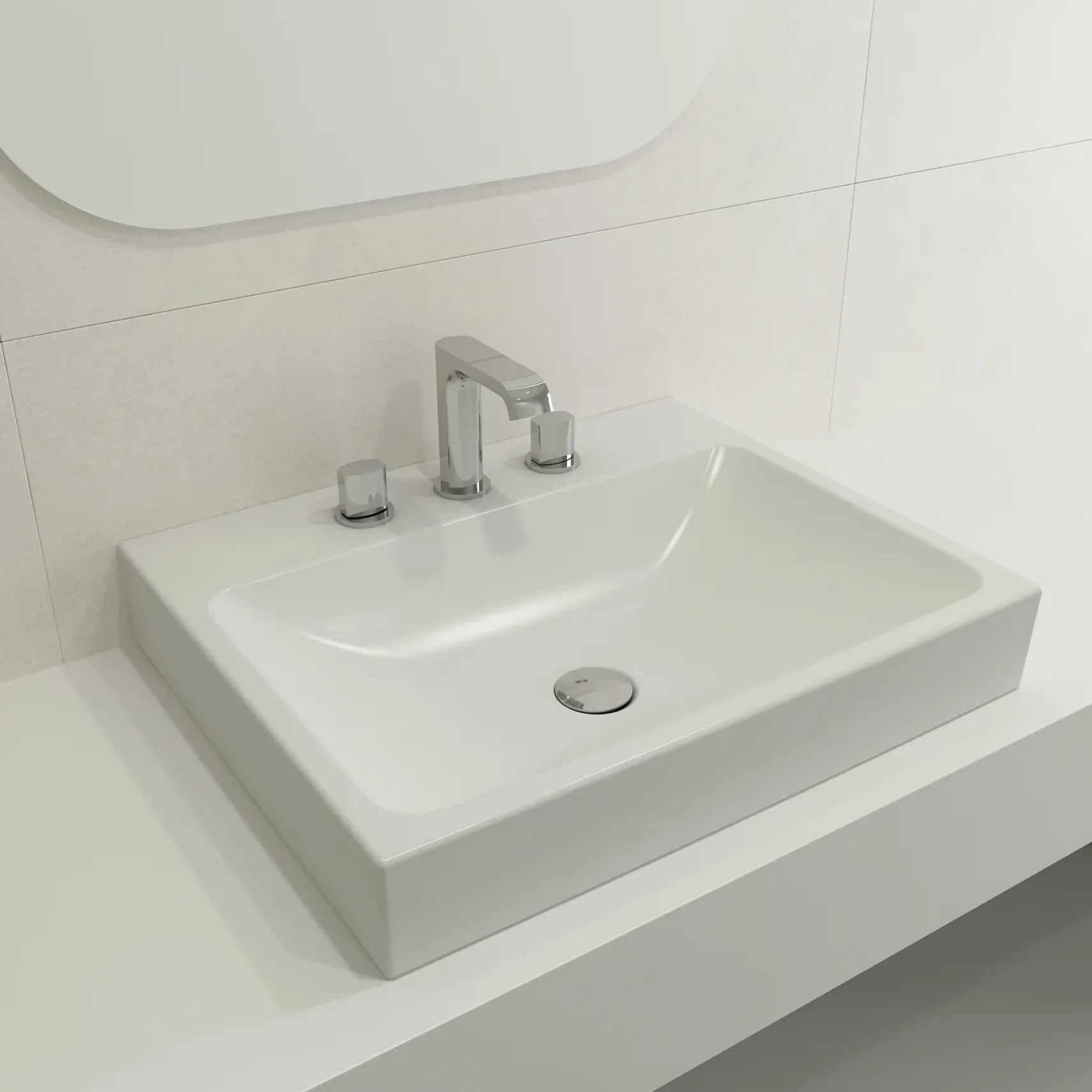 BOCCHI Scala 24" Rectangle Wallmount Fireclay Bathroom Sink, Matte White, 3 Faucet Hole, 1077-002-0127