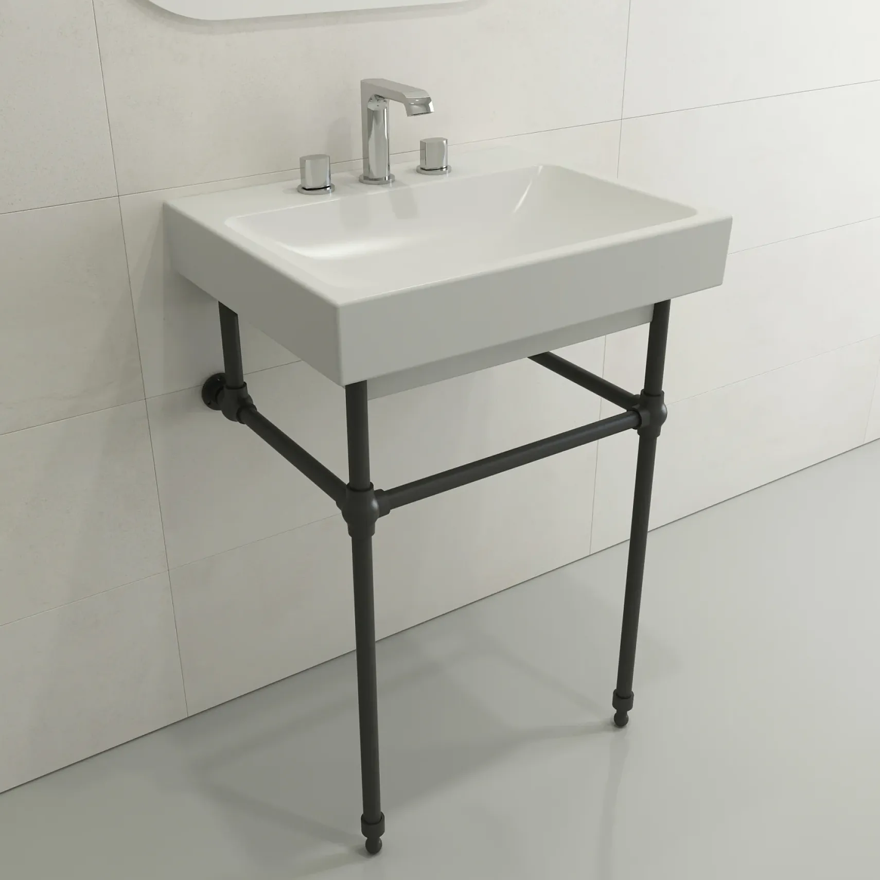BOCCHI Scala 24" Rectangle Wallmount Fireclay Bathroom Sink, Matte White, 3 Faucet Hole, 1077-002-0127