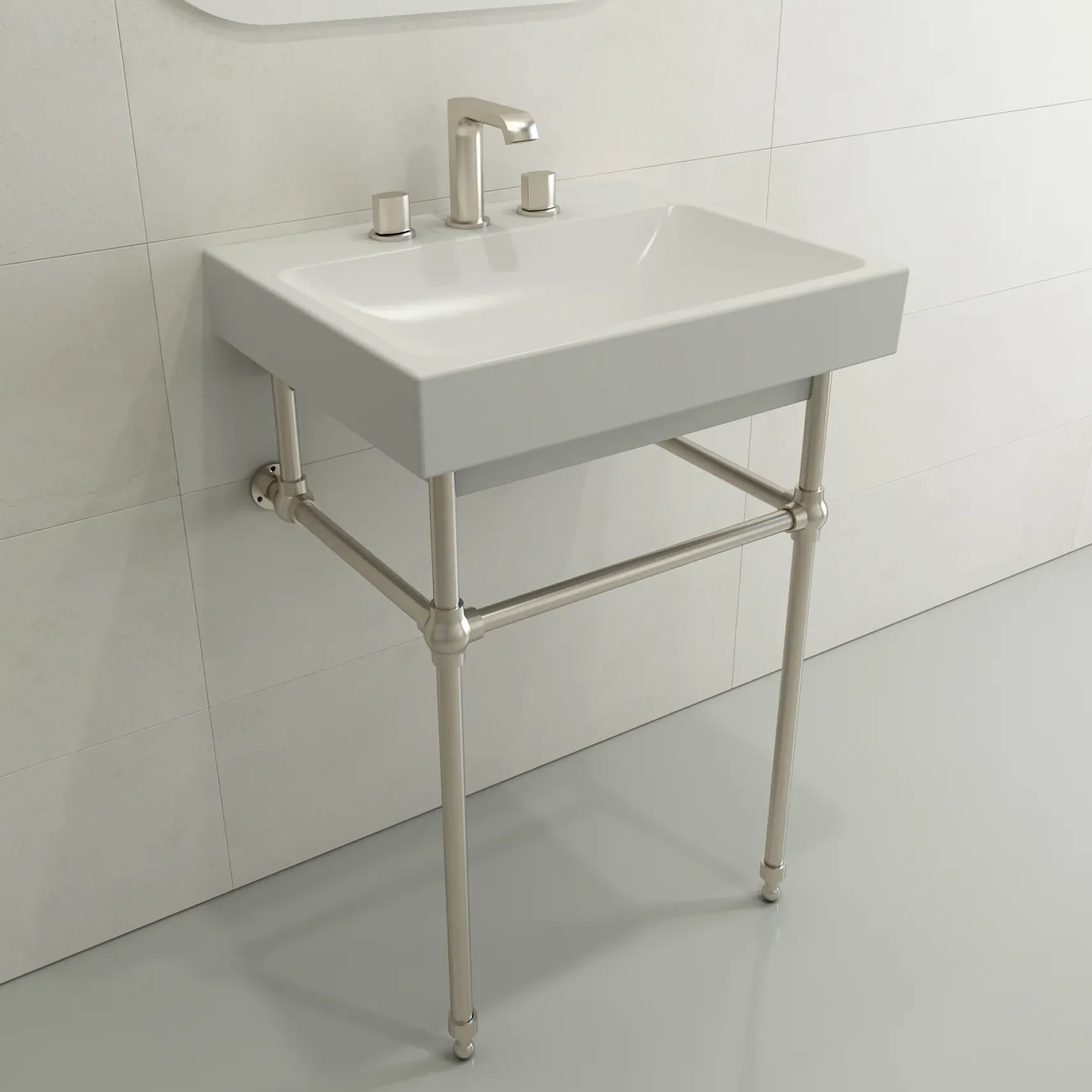 BOCCHI Scala 24" Rectangle Wallmount Fireclay Bathroom Sink, Matte White, 3 Faucet Hole, 1077-002-0127