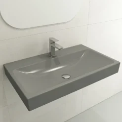 BOCCHI Scala 32" Rectangle Wallmount Fireclay Bathroom Sink, Matte Gray, Single Faucet Hole, 1078-006-0126